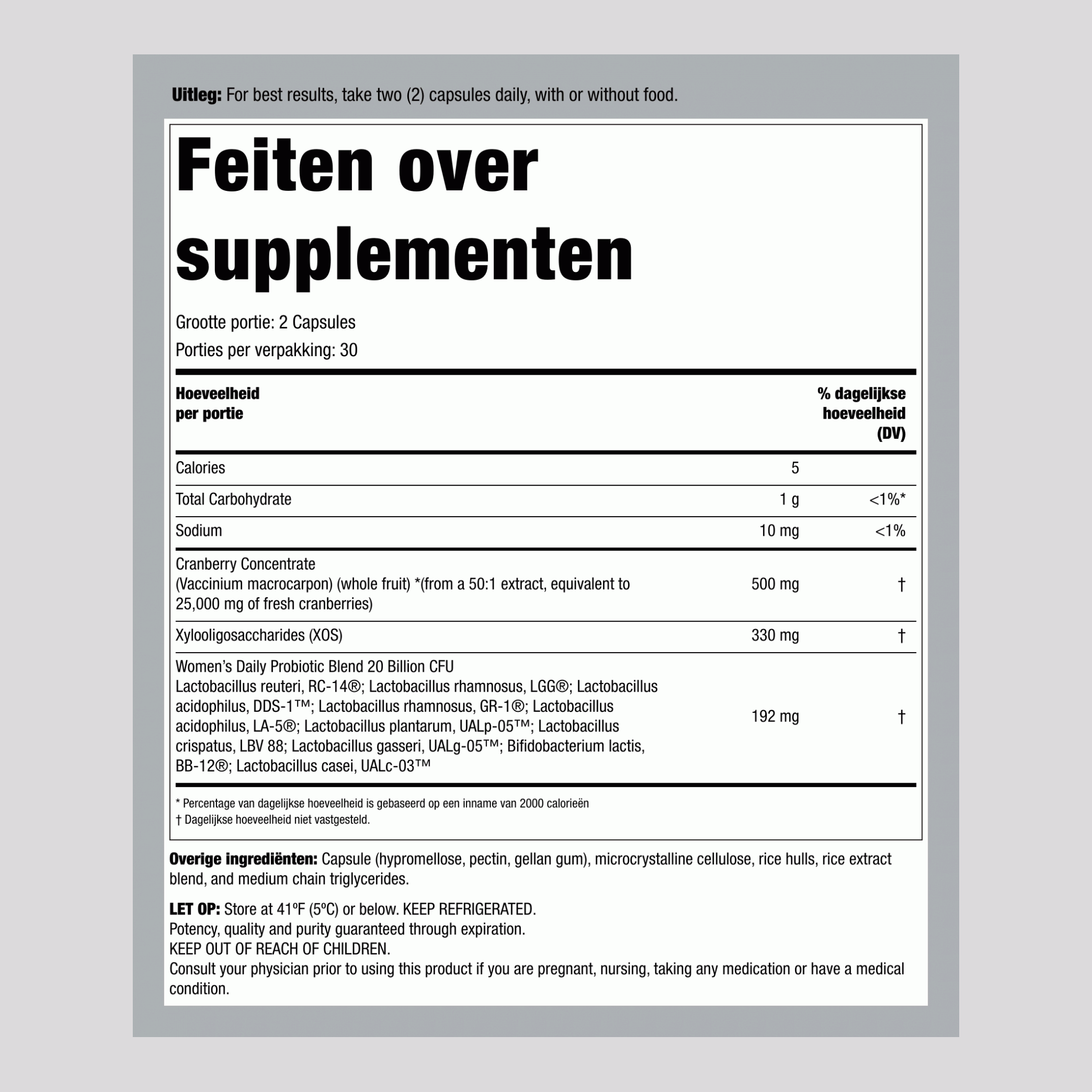 Vrouwelijke Probiotica 10 Soorten 20 Miljard Organismen plus Veenbes, 60 Vegetarische Capsules