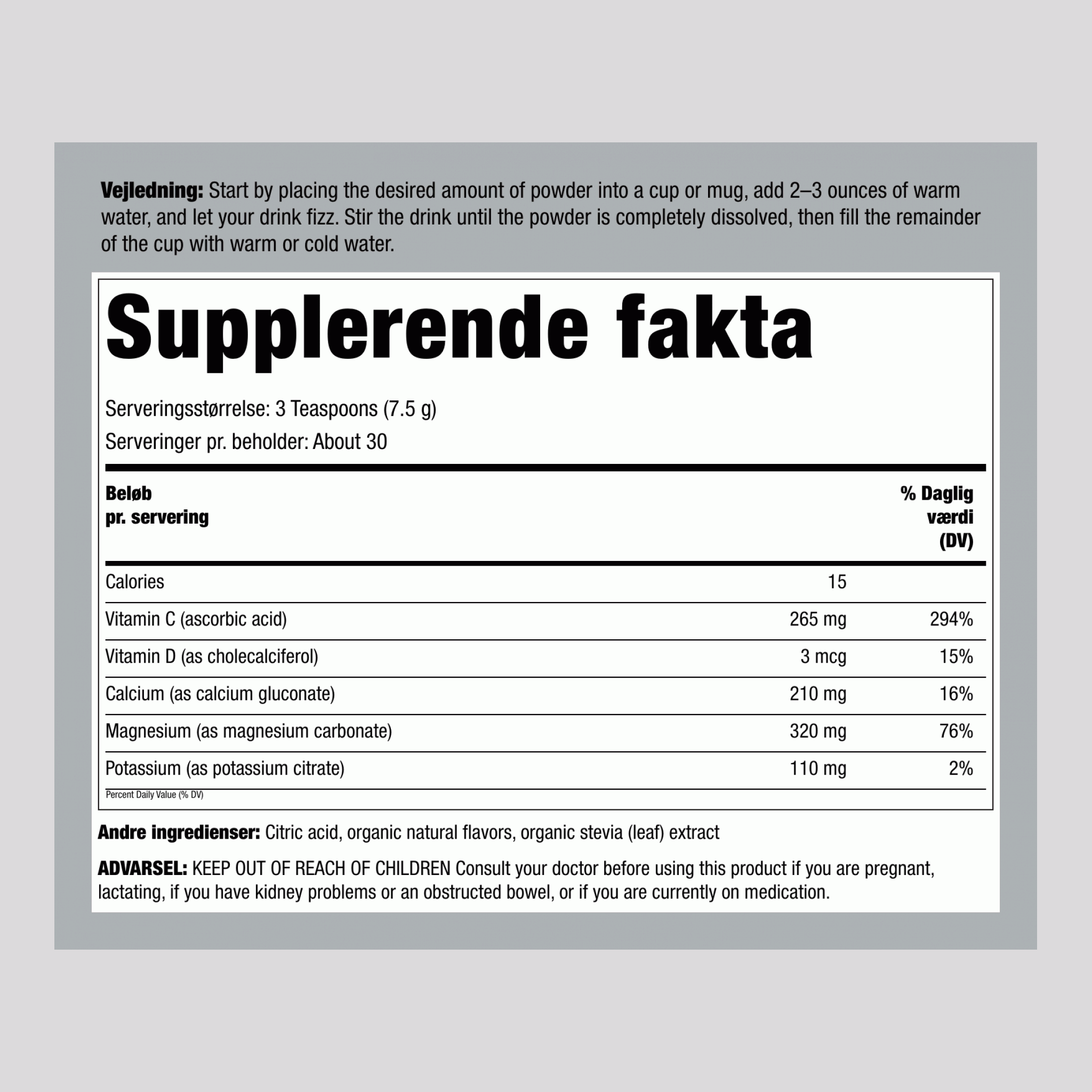 Magnesiumcitrat beroligende pulver (Hindbær-Citron), 8 oz (226 g) flaske