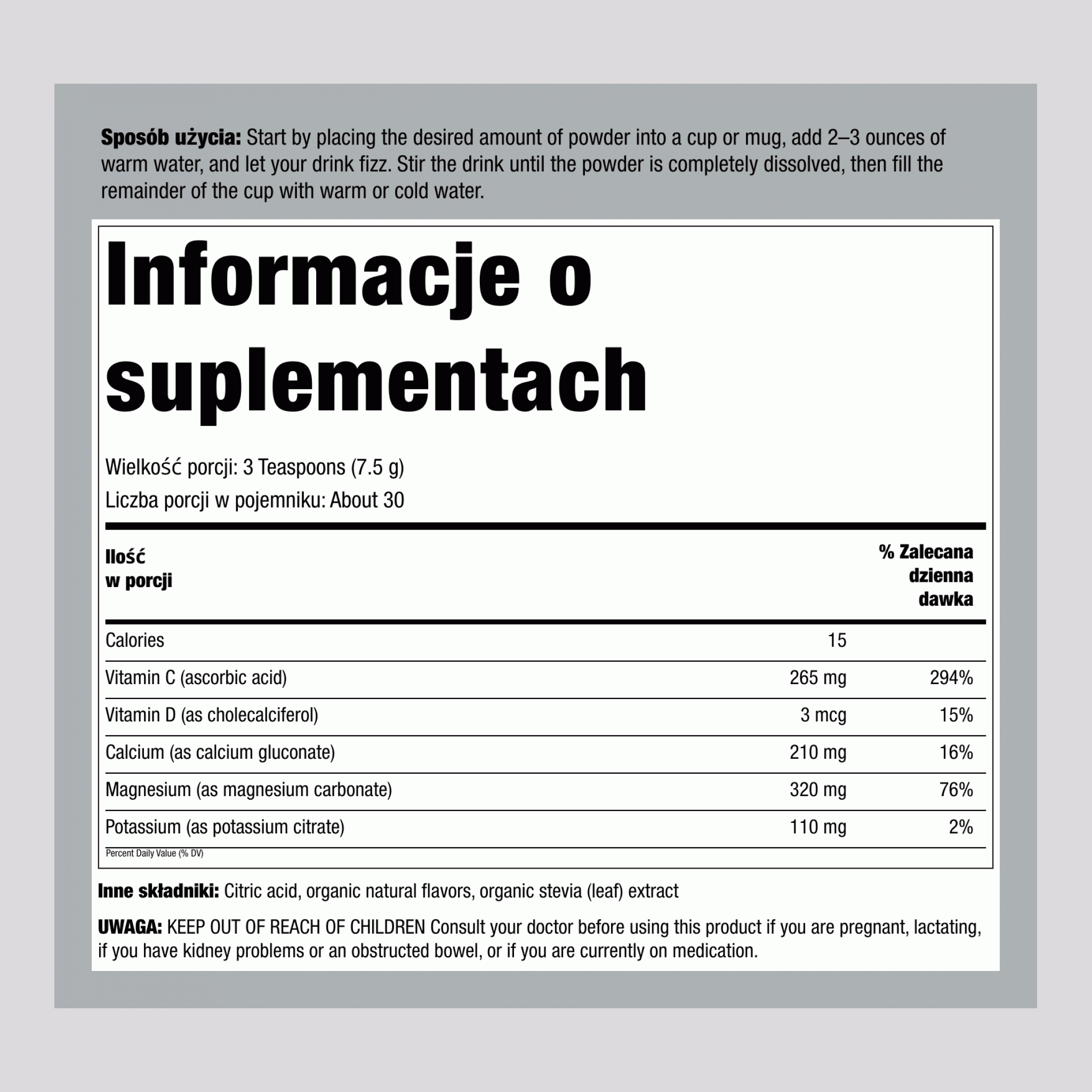 Cytrynian Magnezu w Proszku na Uspokojenie (Malinowo-Cytrynowy), Butelka 8 oz (226 g)