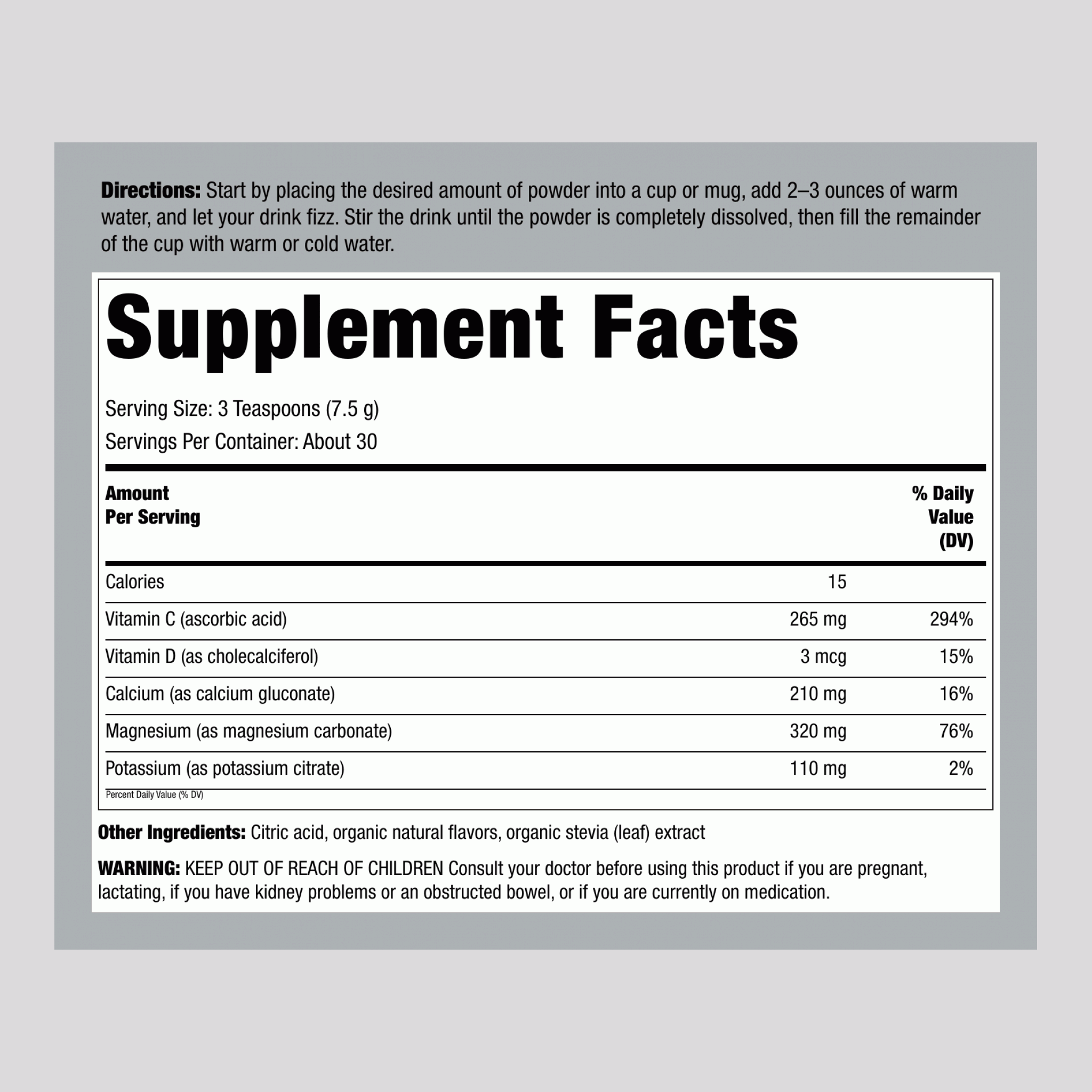 檸檬覆盆子味鎂檸檬酸舒緩粉，8 盎司（226 克）瓶裝