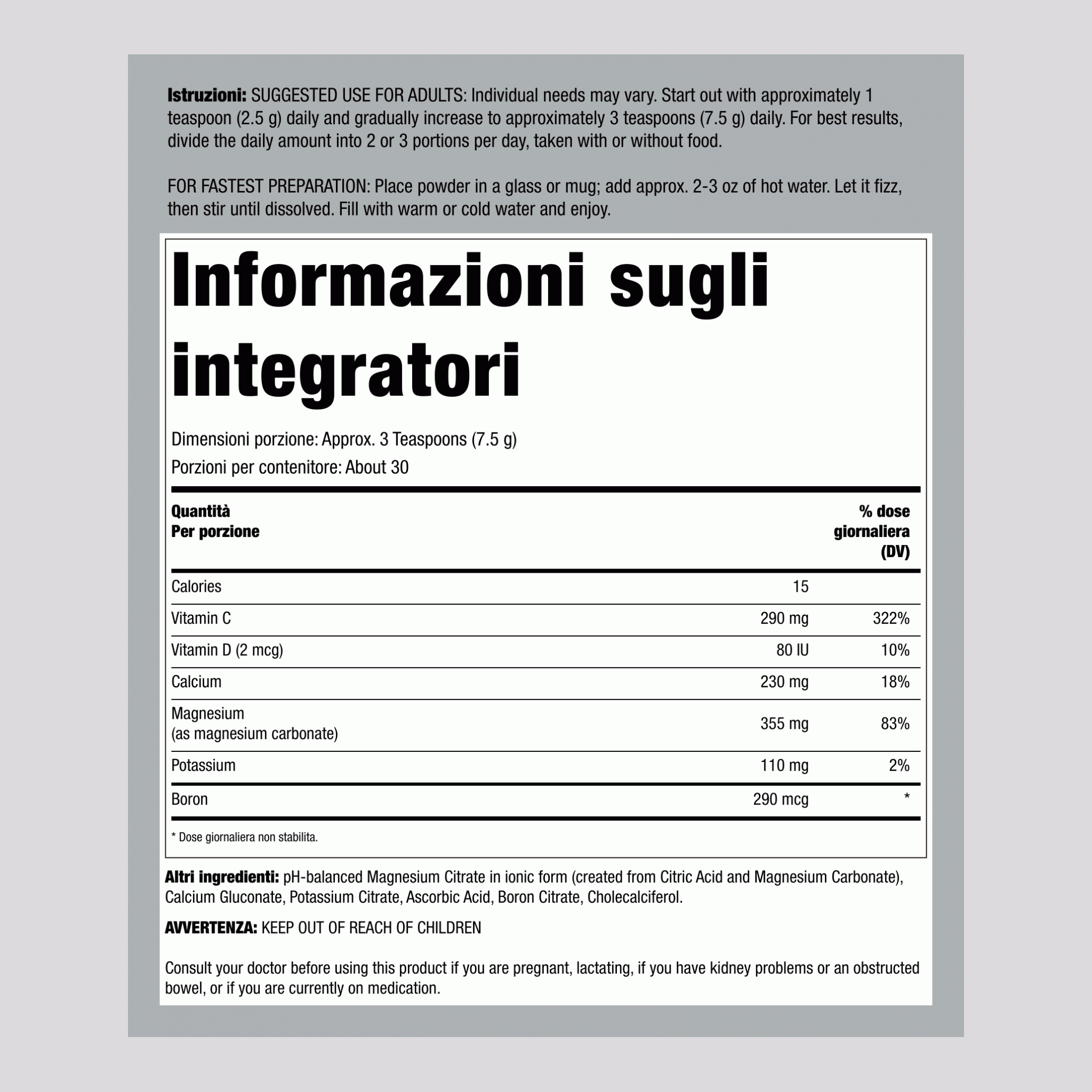 Polvere di Citrato di Magnesio, Bottiglia da 8 oz (227 g)
