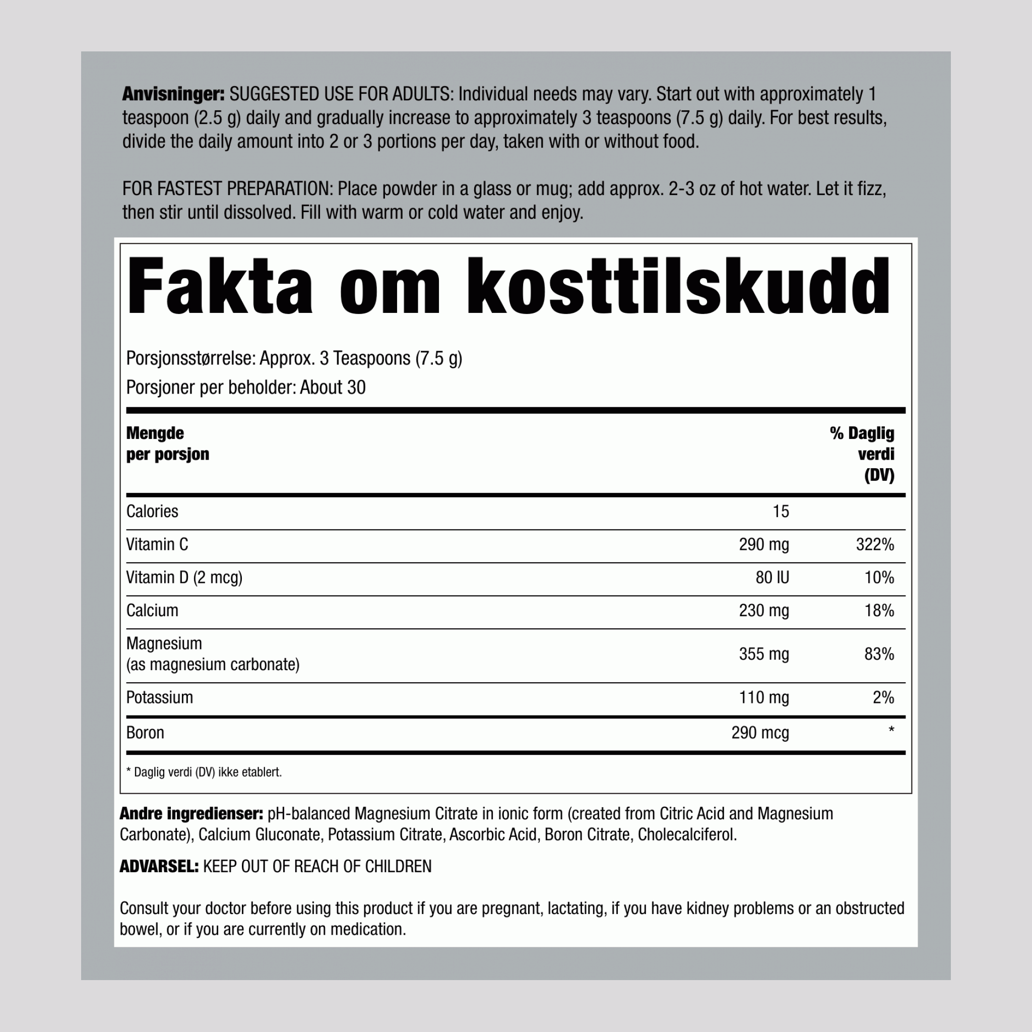 Magnesium Citrate Pulver, 8 oz (227 g) Flaske