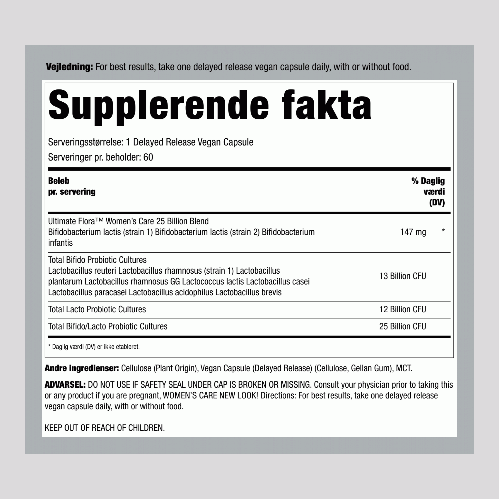 Kvinders Prebiotika & Probiotika 25 Milliarder CFU, 60 Forsinket Frigivelse Veganske Kapsler