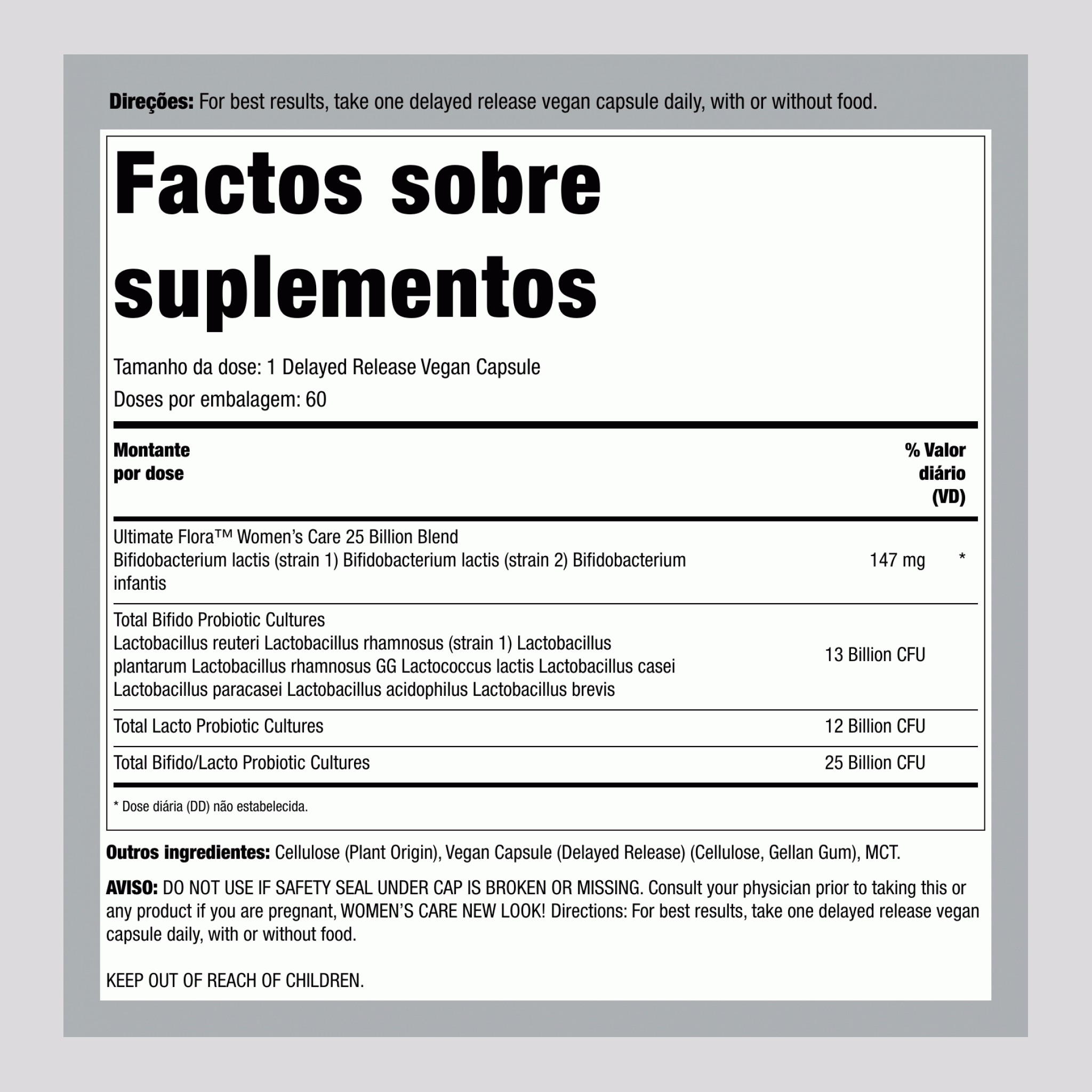 Prebiótico e Probiótico Feminino 25 Bilhões CFU, 60 Cápsulas Veganas de Liberação Retardada