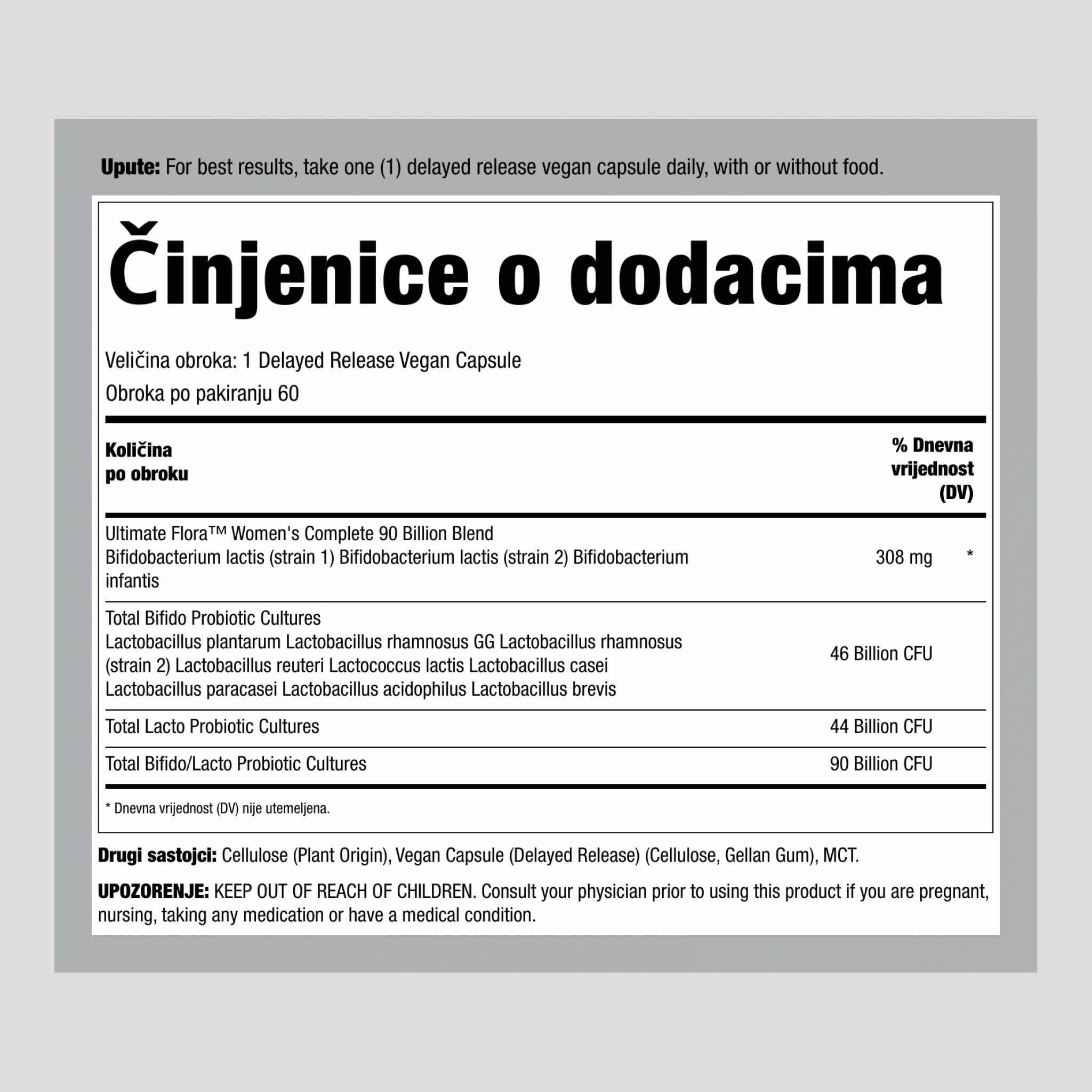 Ženski Probiotik 12 Sojeva 90 Milijardi Organizama, 60 Kapsula s Odgođenim Oslobađanjem - Veganski
