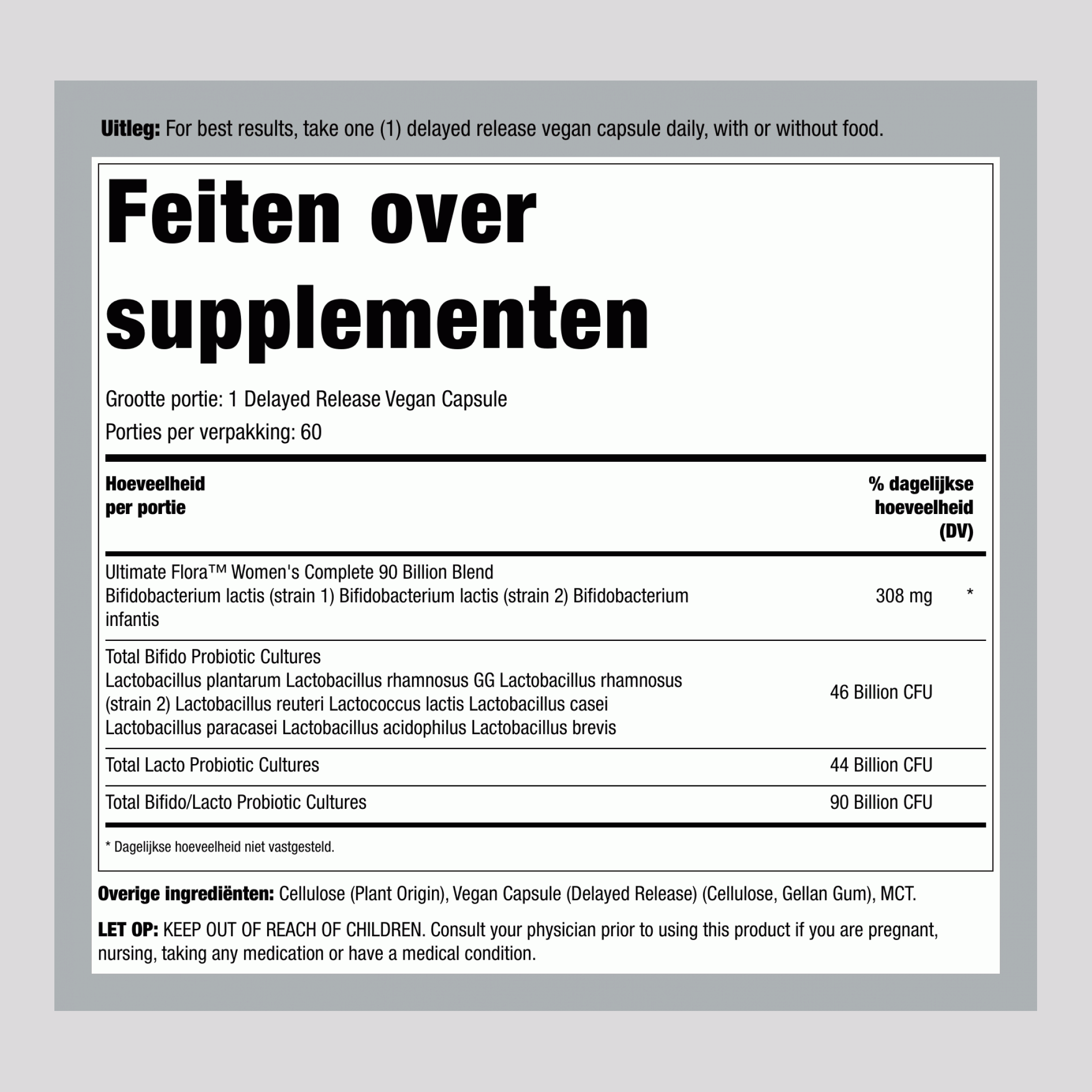 Vrouwen Probioticum 12 Stamcellen 90 Miljard Organismen, 60 Vertraagde Vrijgave Veganistische Capsules