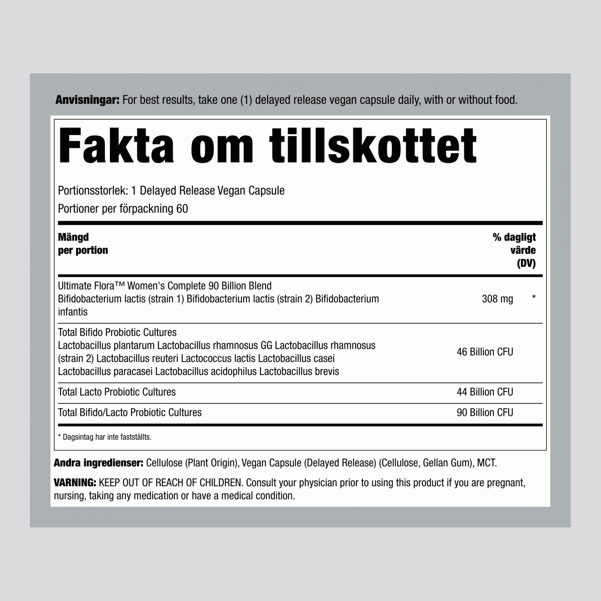 Kvinno Probiotika 12 Stammar 90 Miljarder Organismer, 60 Fördröjda Vegan kapslar