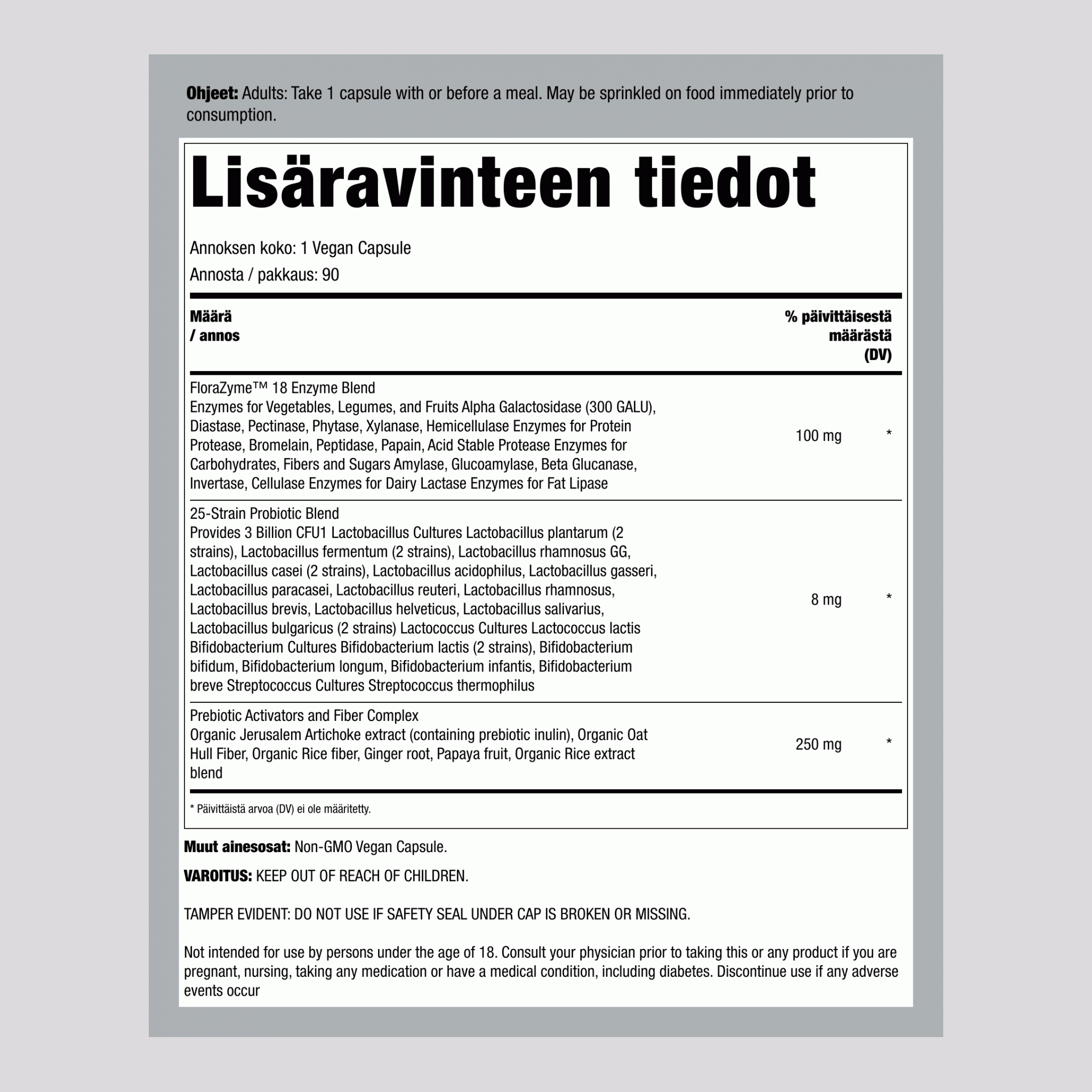 Ruoansulatusentsyymit, 90 vegaanikapselia