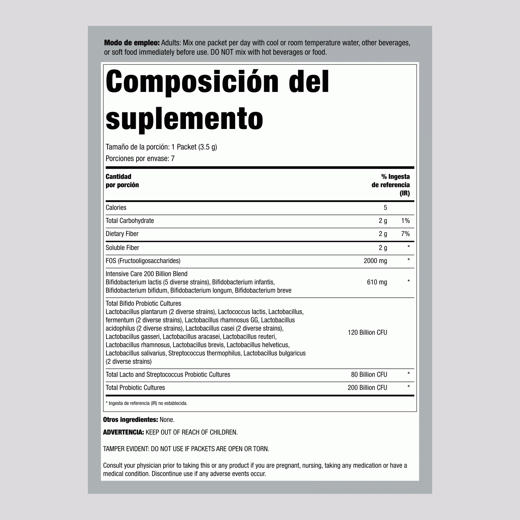 Probiótico, 200 mil millones de UFC, 7 sobres