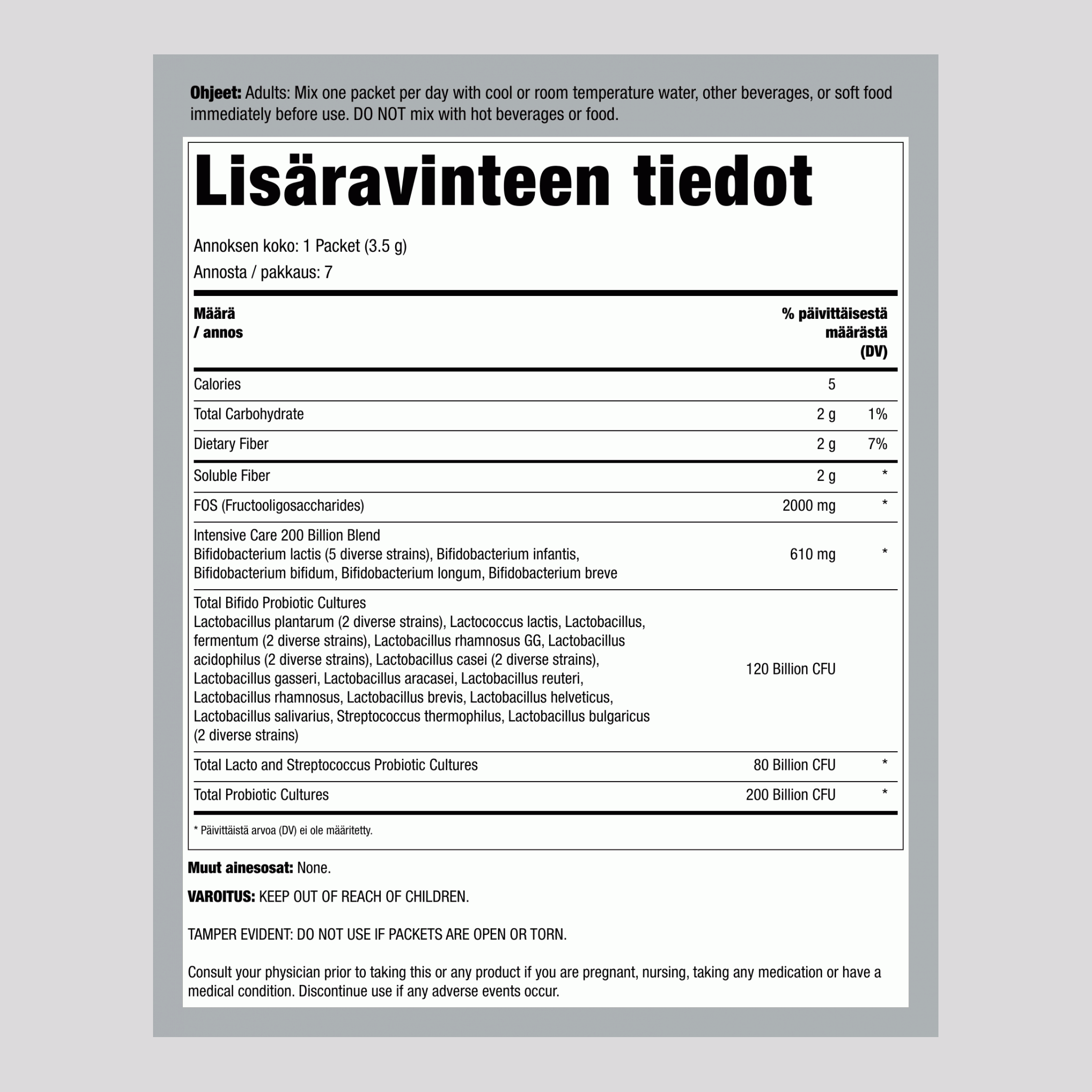 Probiootti, 200 miljardia CFU, 7 pakettia