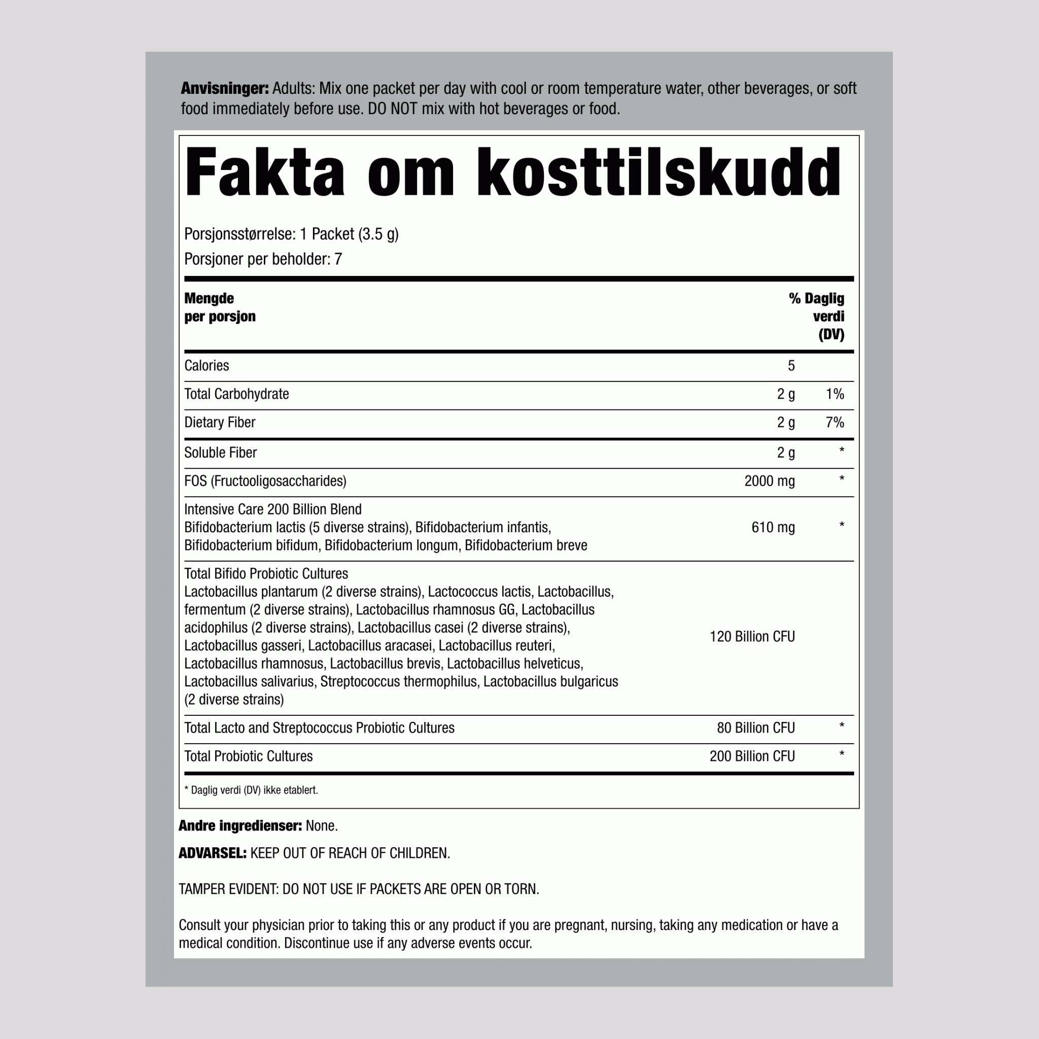 Probiotika, 200 milliarder CFU, 7 pakker