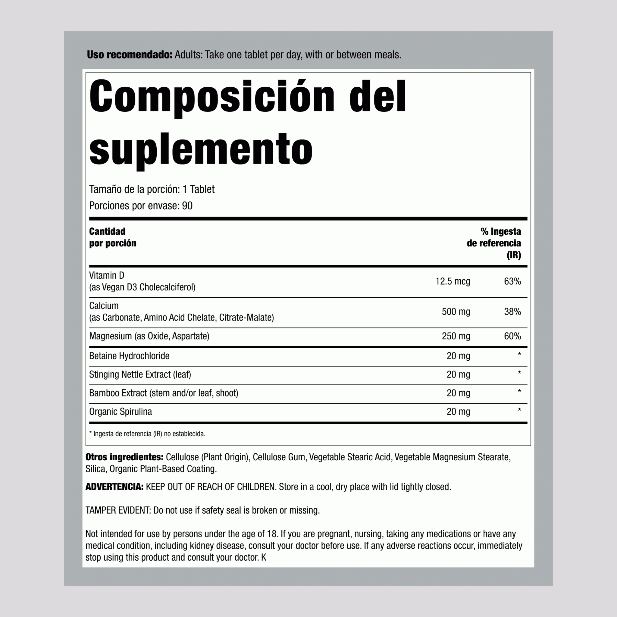 Calcio con Magnesio y Vitamina D3, 90 Tabletas