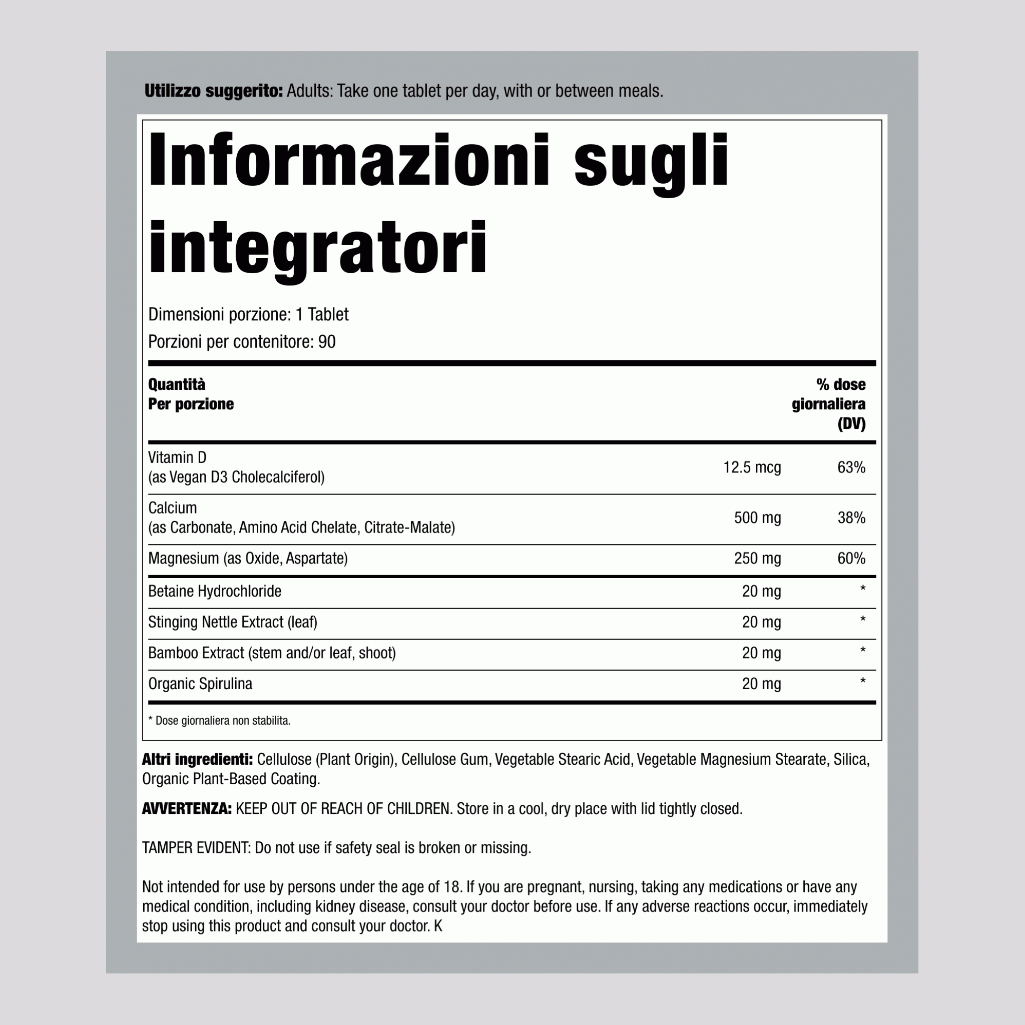Calcio con Magnesio e Vitamina D3, 90 Compresse