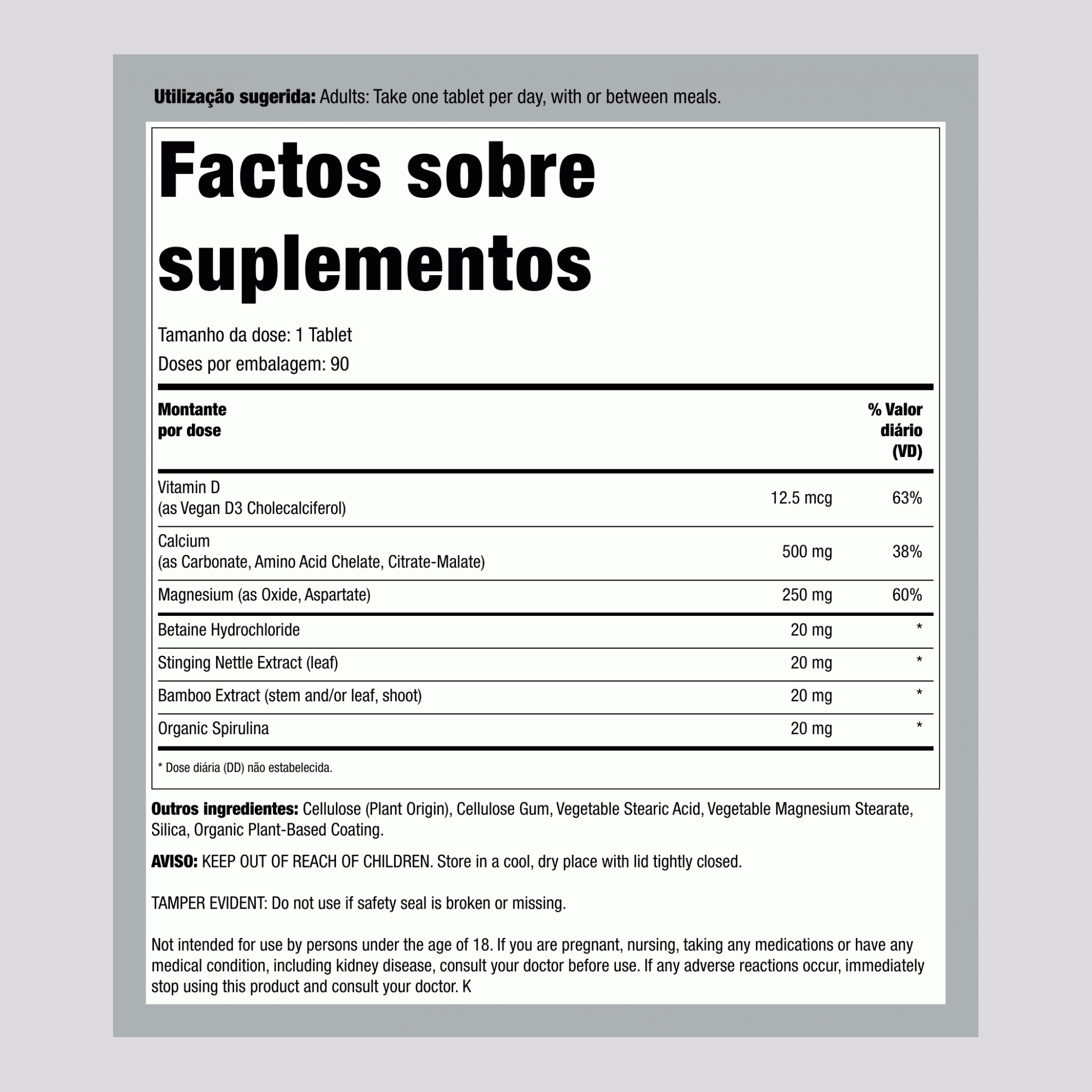 Cálcio com Magnésio e Vitamina D3, 90 Comprimidos