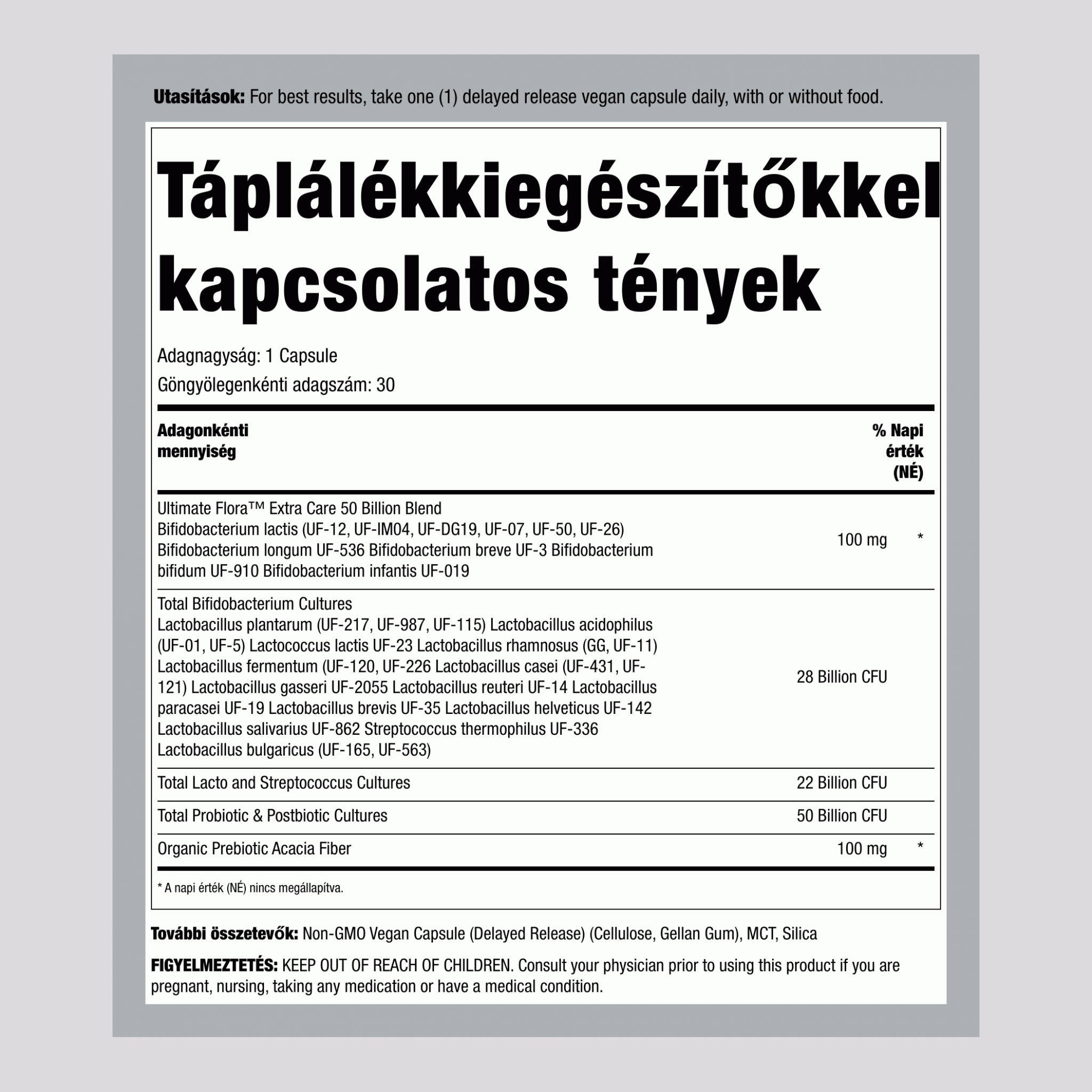Pre- és Probiotikum 50 Milliárd, 30 Késleltetett Kiadású Vegán Kapszula