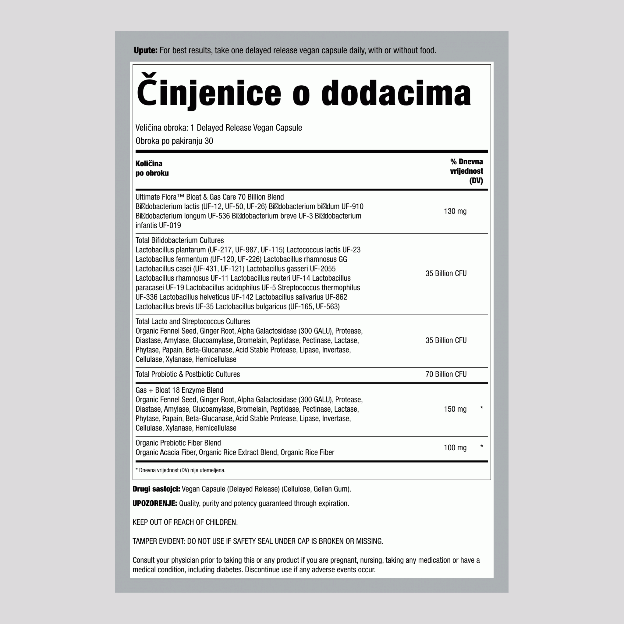 Bloat and Gas Probiotic, 70 Billion CFU, 30 Delayed Release Vegan Caps