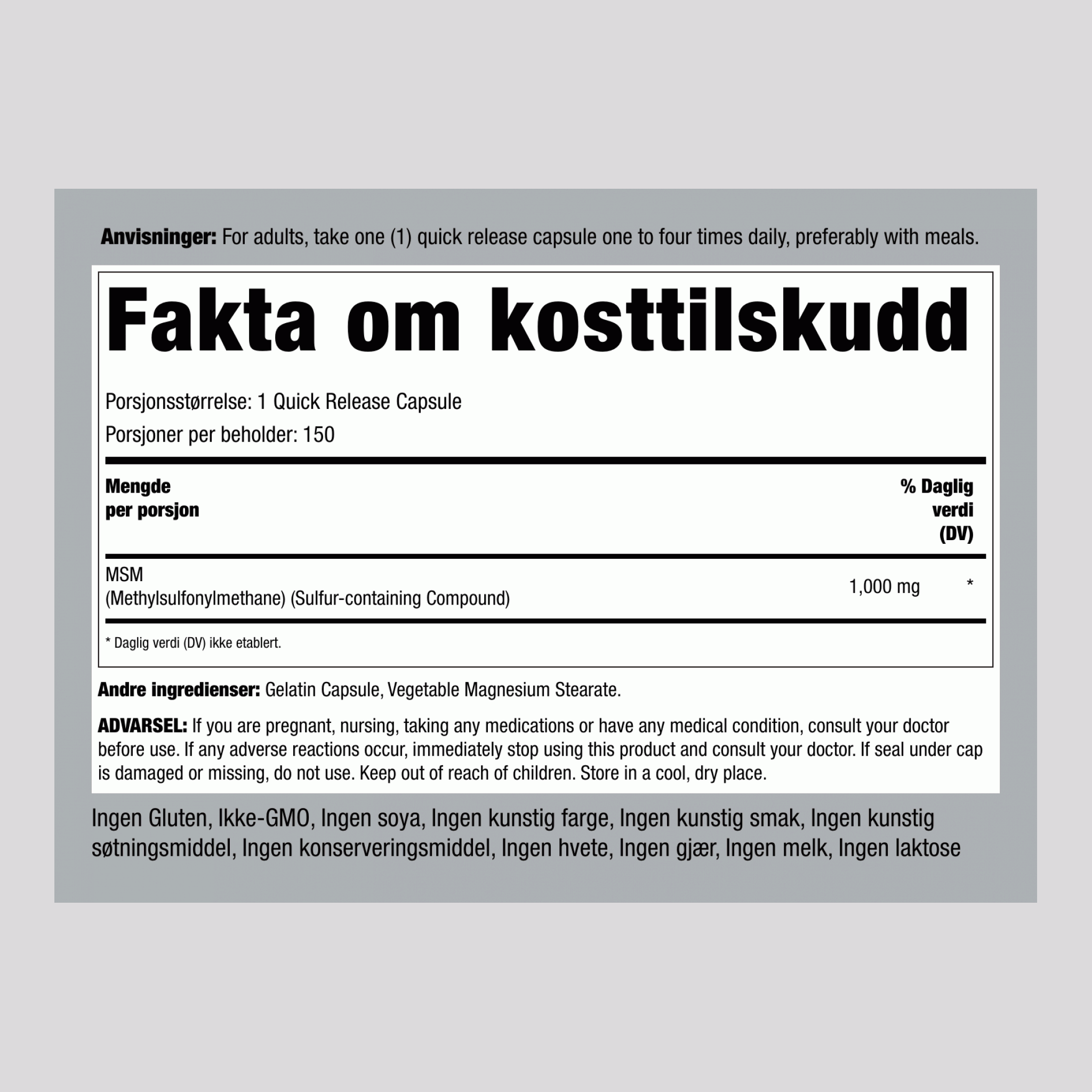 MSM 1000 mg 150 Hurtigvirkende kapsler    