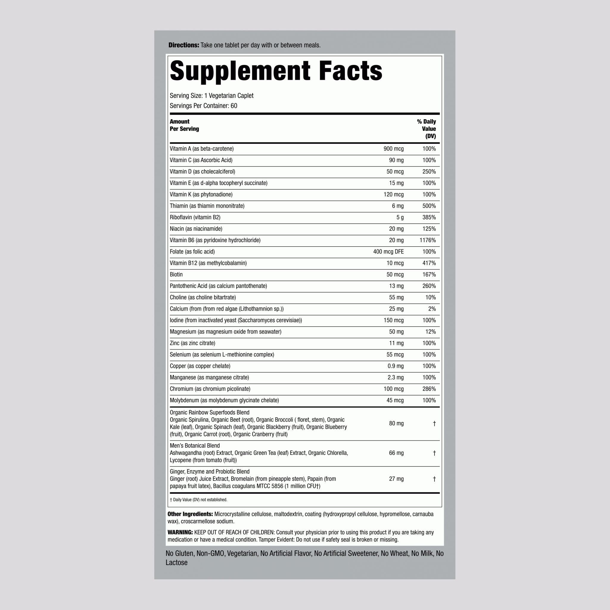 Men's One Multivitamin, 60 Vegetarian Caplets