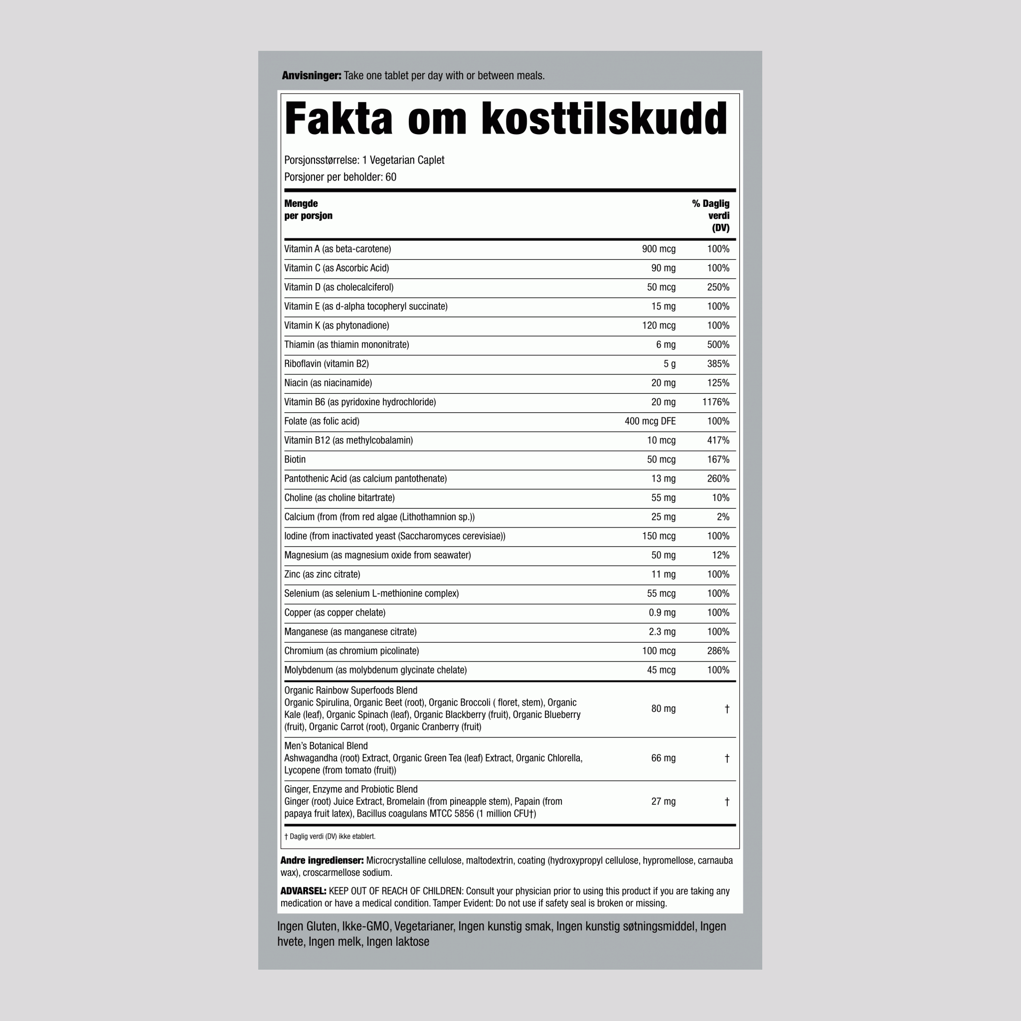 Men's One Multivitamin, 60 Vegetarian Caplets