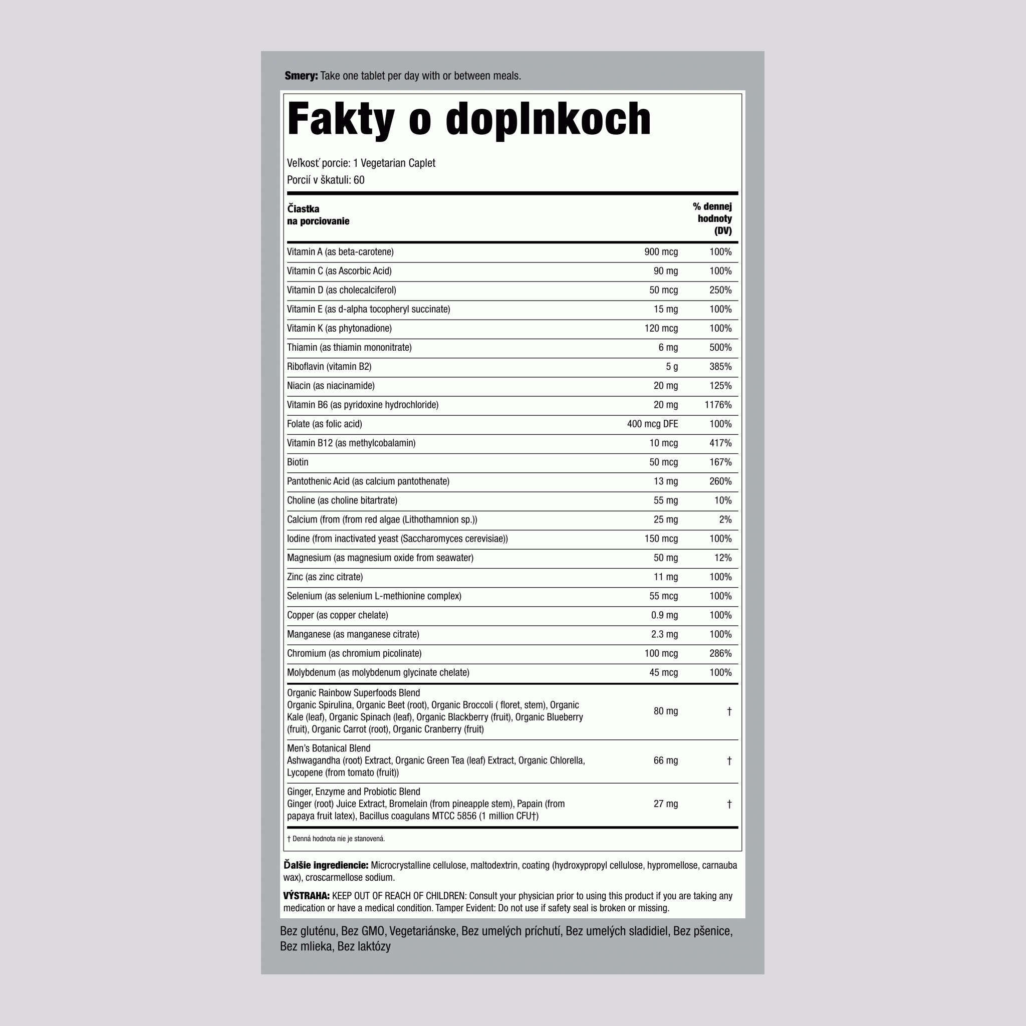 Men's One Multivitamin, 60 Vegetarian Caplets