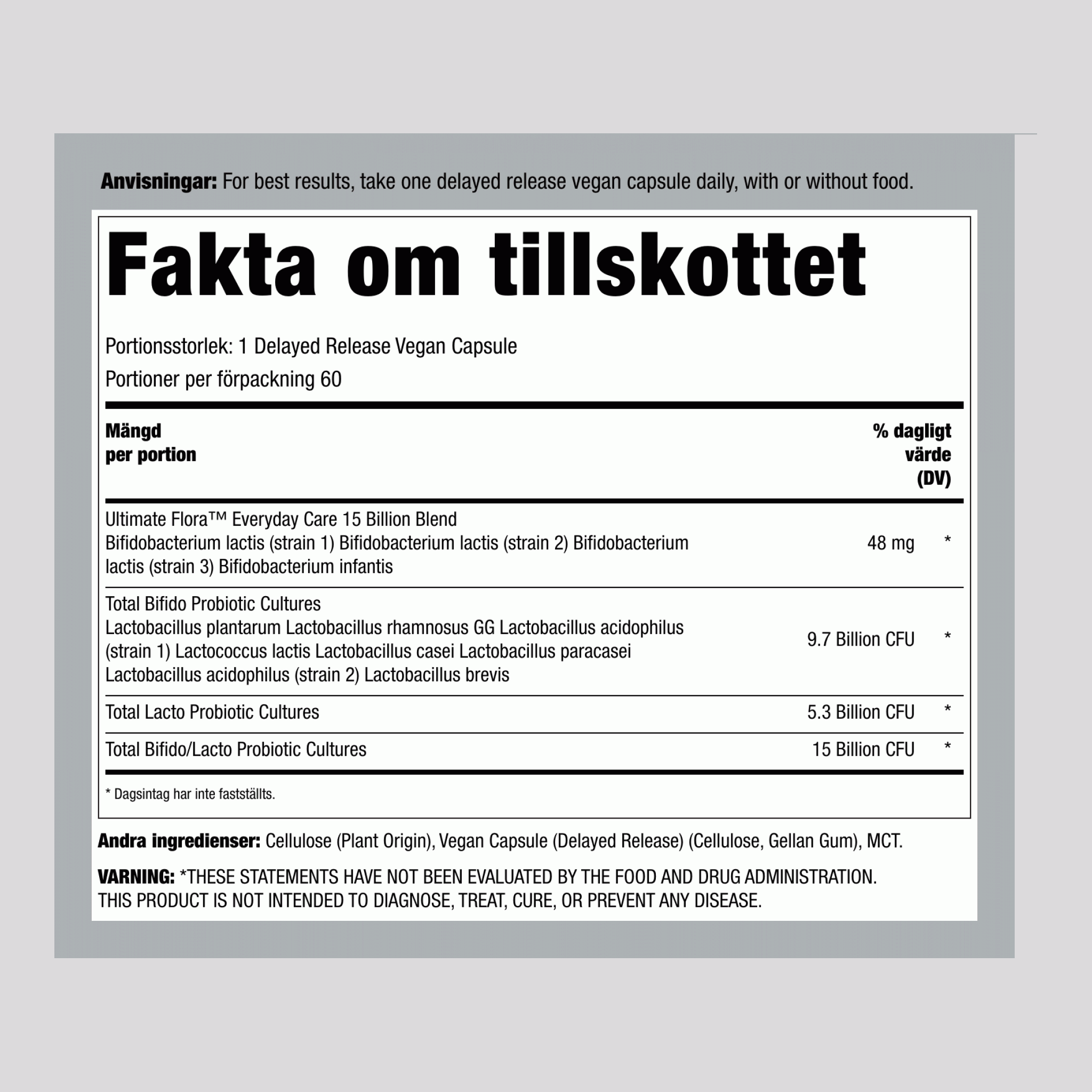 Probiotic 15 Billion CFU GO PACK, 60 Delayed Release Vegan Caps