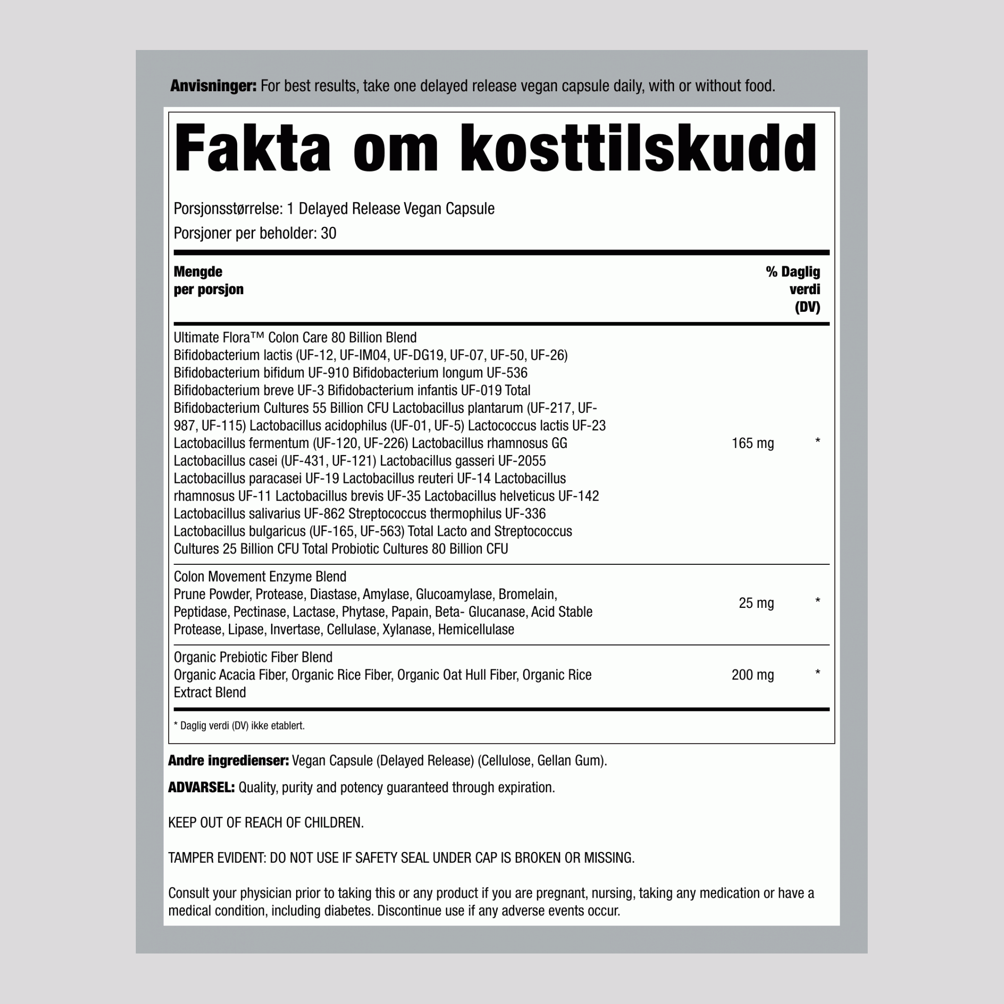 Probiotic Colon Care, 80 Billion CFU, 30 Delayed Release Vegan Caps