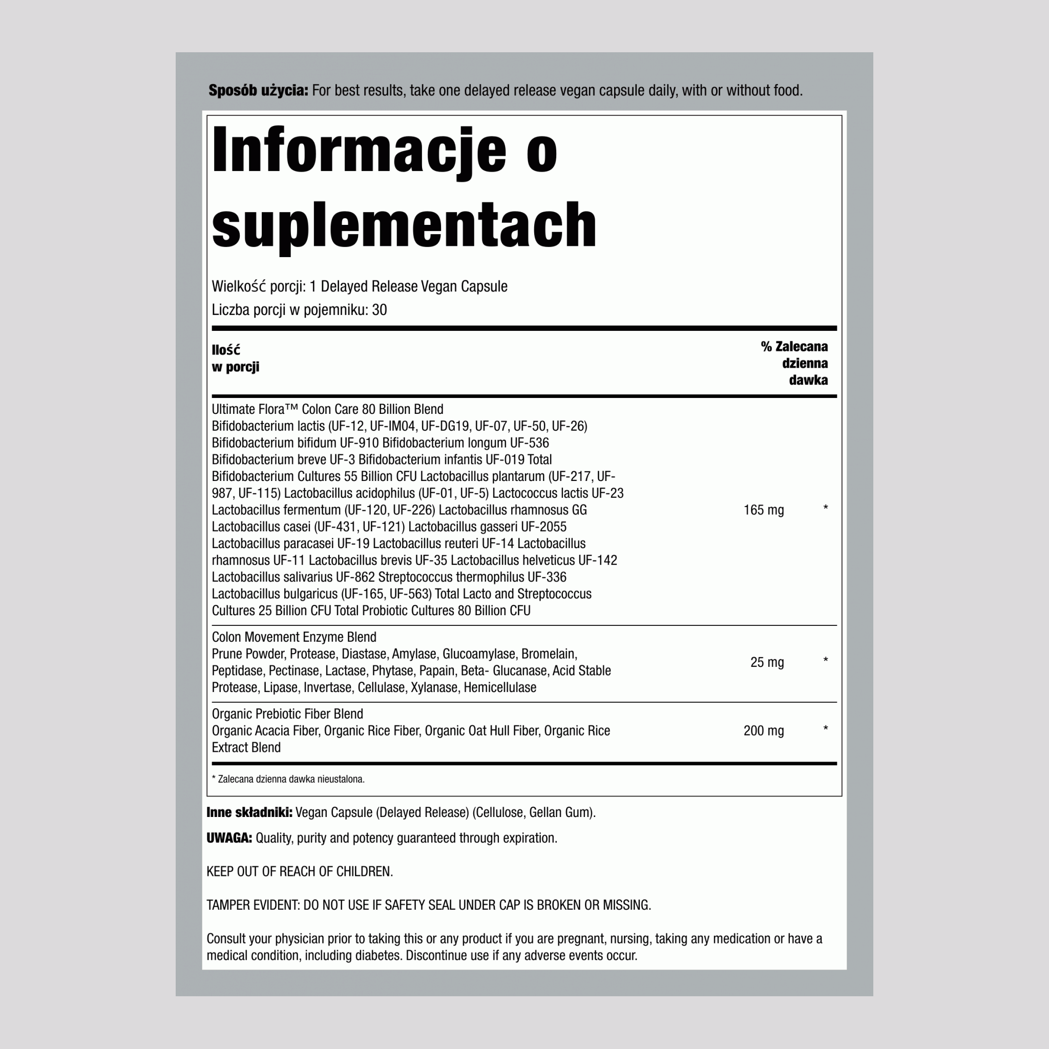 Probiotic Colon Care, 80 Billion CFU, 30 Delayed Release Vegan Caps