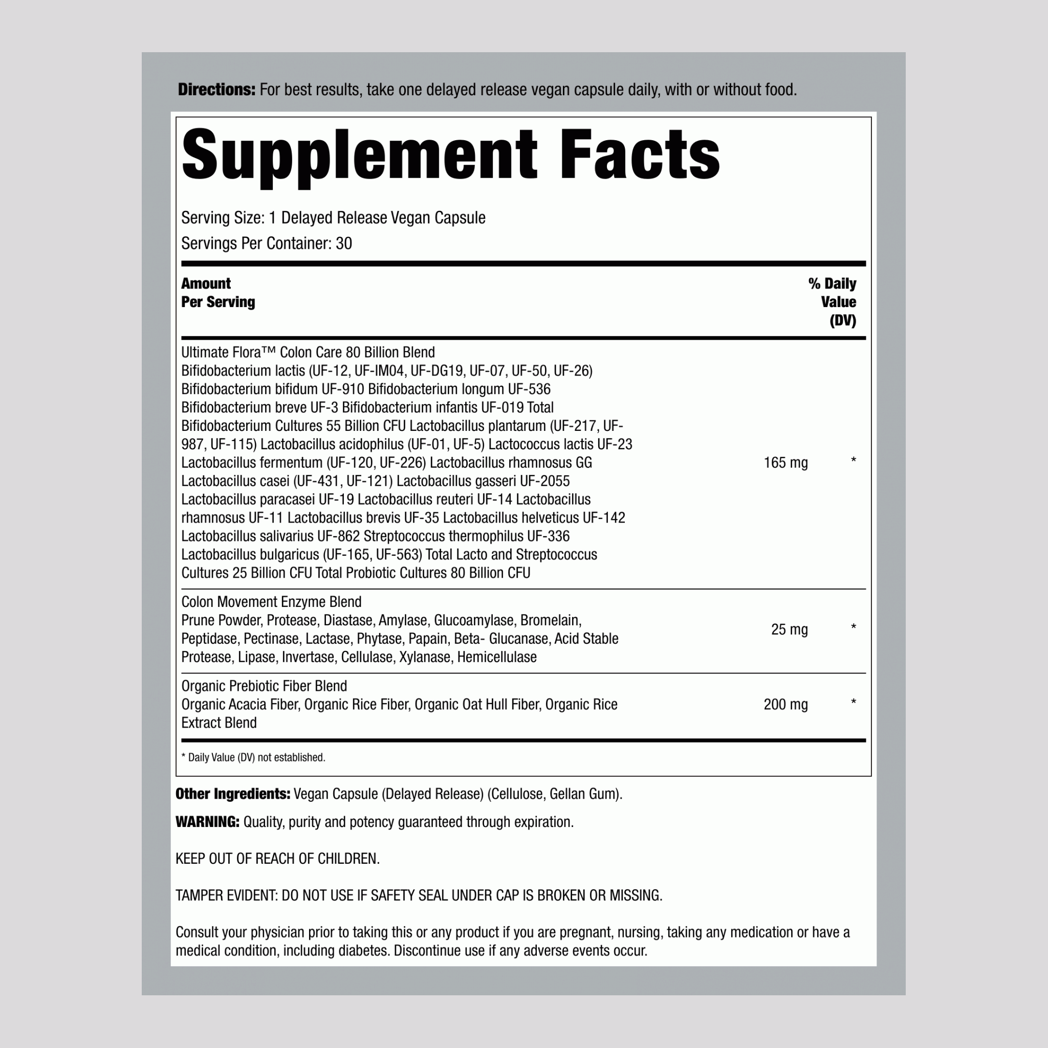 Probiotic Colon Care, 80 Billion CFU, 30 Delayed Release Vegan Caps