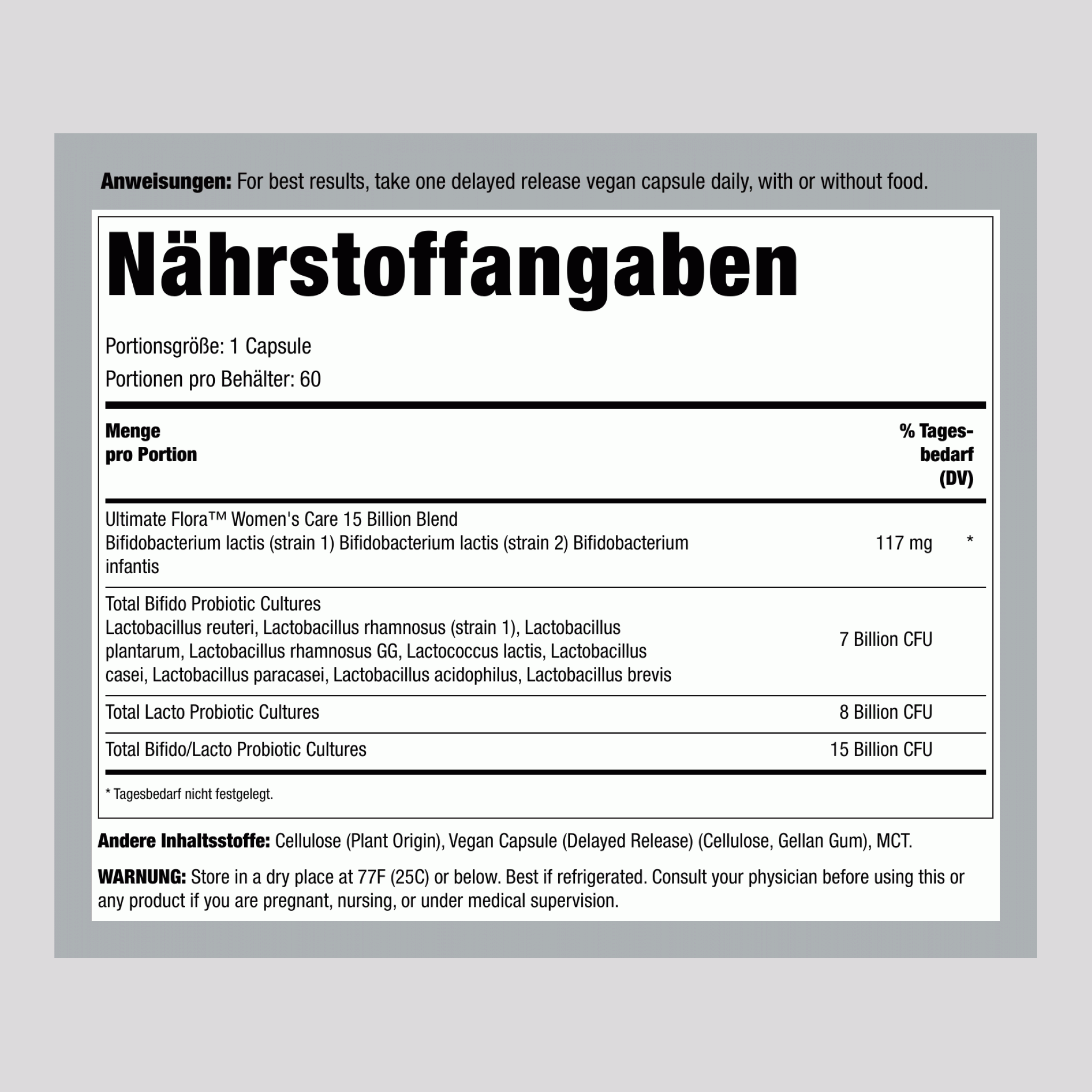 Women's Care Probiotic 15 Billion GO PACK, 60 Delayed Release Vegan Caps