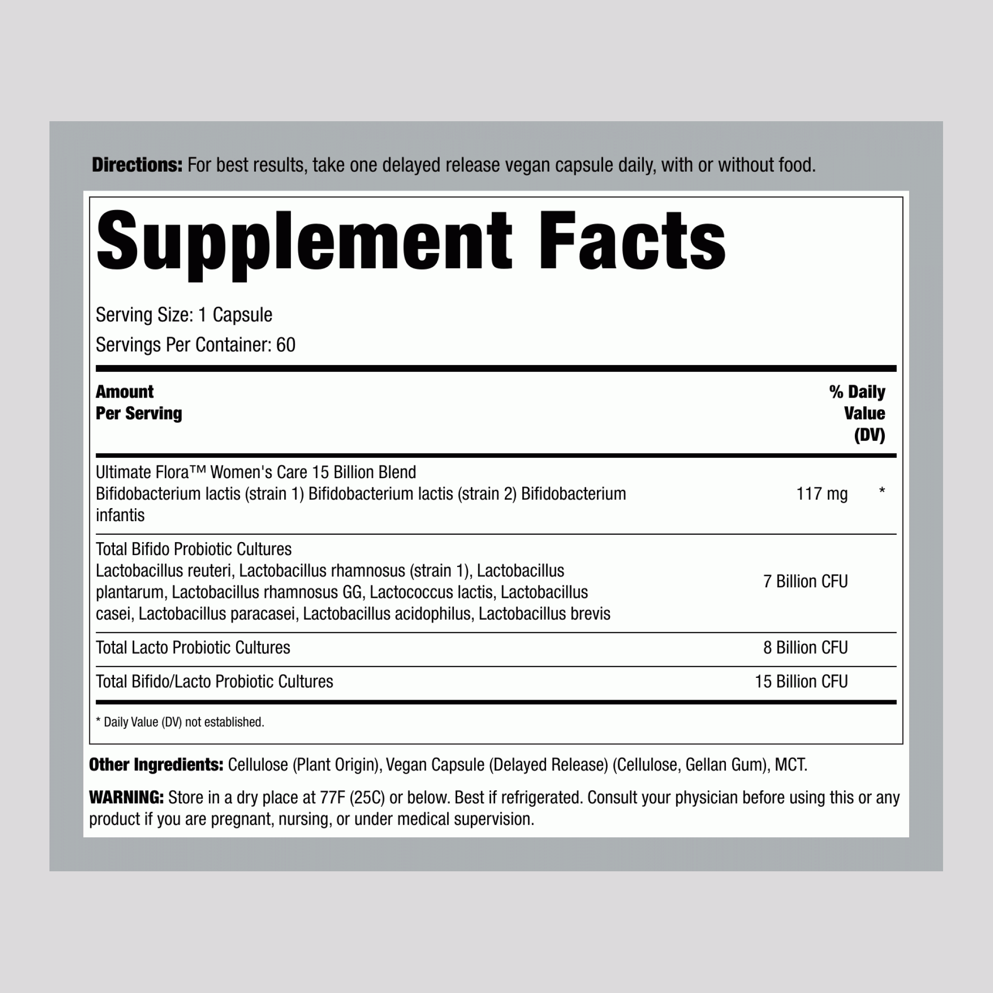 Women's Care Probiotic 15 Billion GO PACK, 60 Delayed Release Vegan Caps