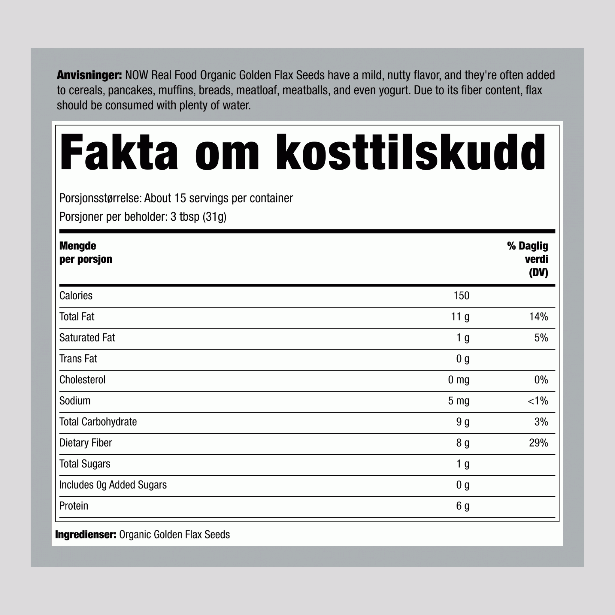 Golden Flax Seeds, 1 lb (454 g) Bag