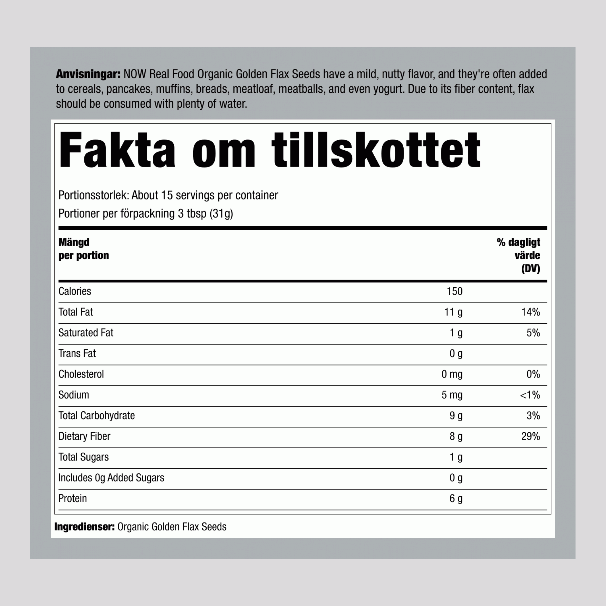 Golden Flax Seeds, 1 lb (454 g) Bag