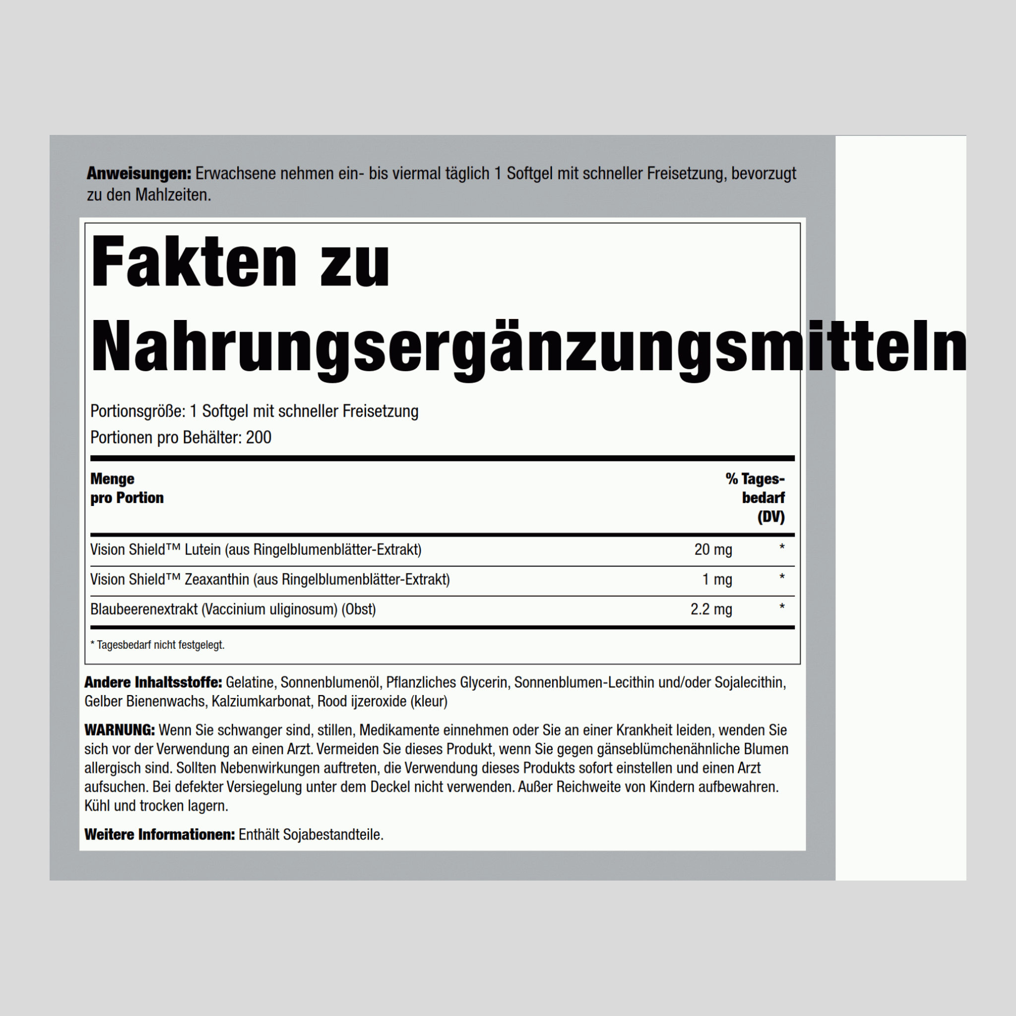 Lutein-Heidelbeer-Augenschutz + Zeaxanthin 200 Softgele mit schneller Freisetzung       