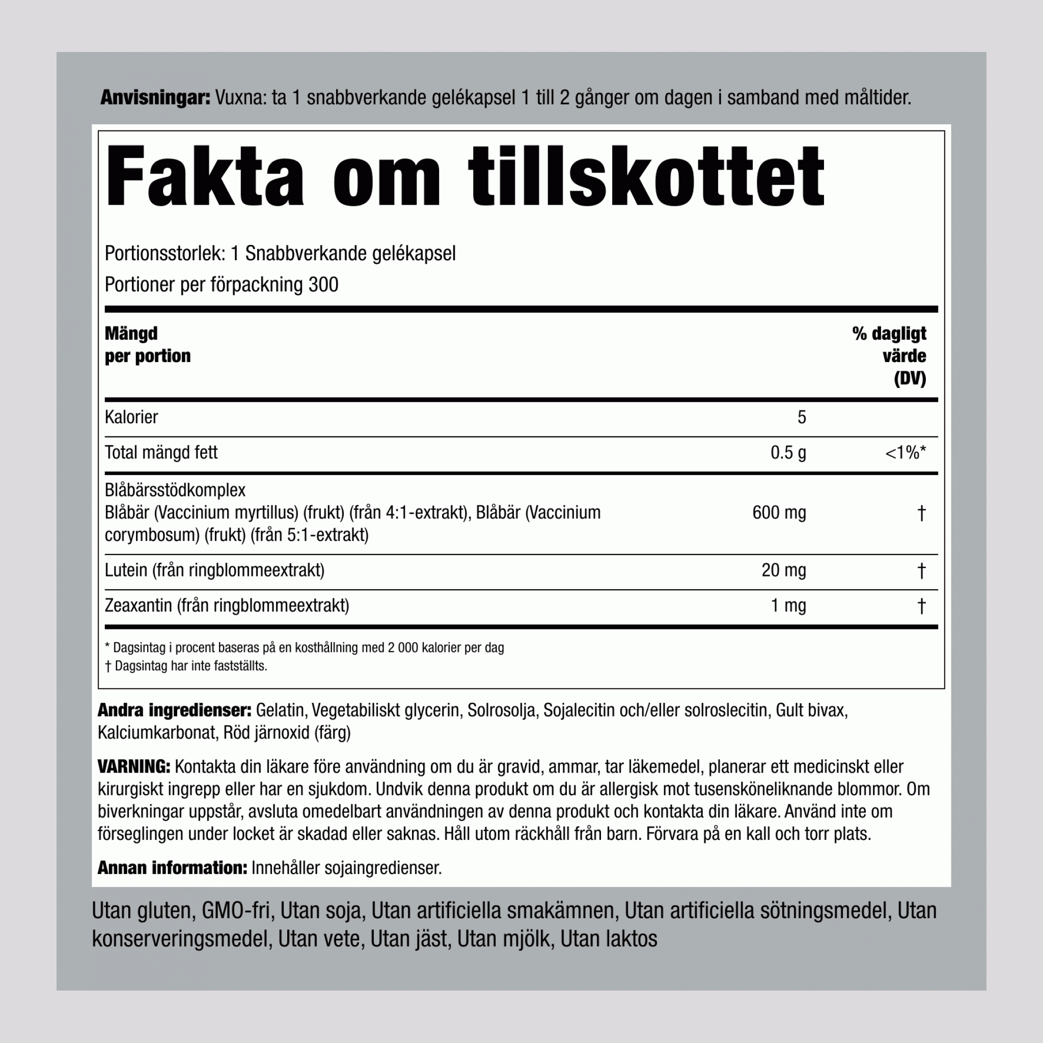 Synskyddssammansättning för äldre,  300 Snabbverkande gelékapslar