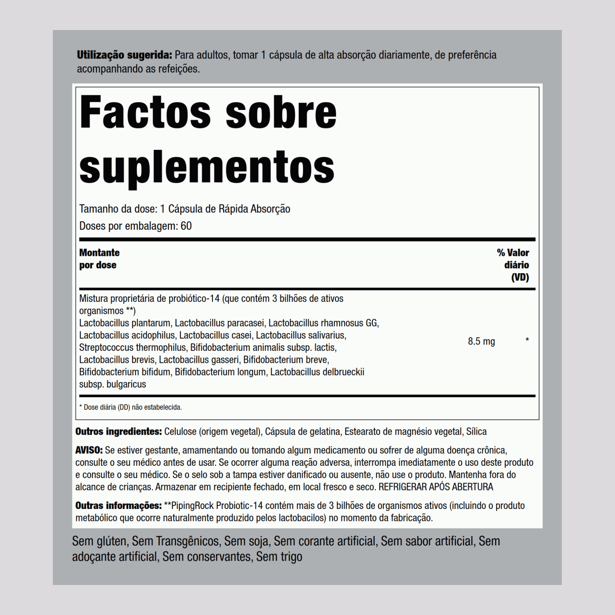 Complexo de probióticos 14 3 mil milhões de organismos 60 Cápsulas de Rápida Absorção       