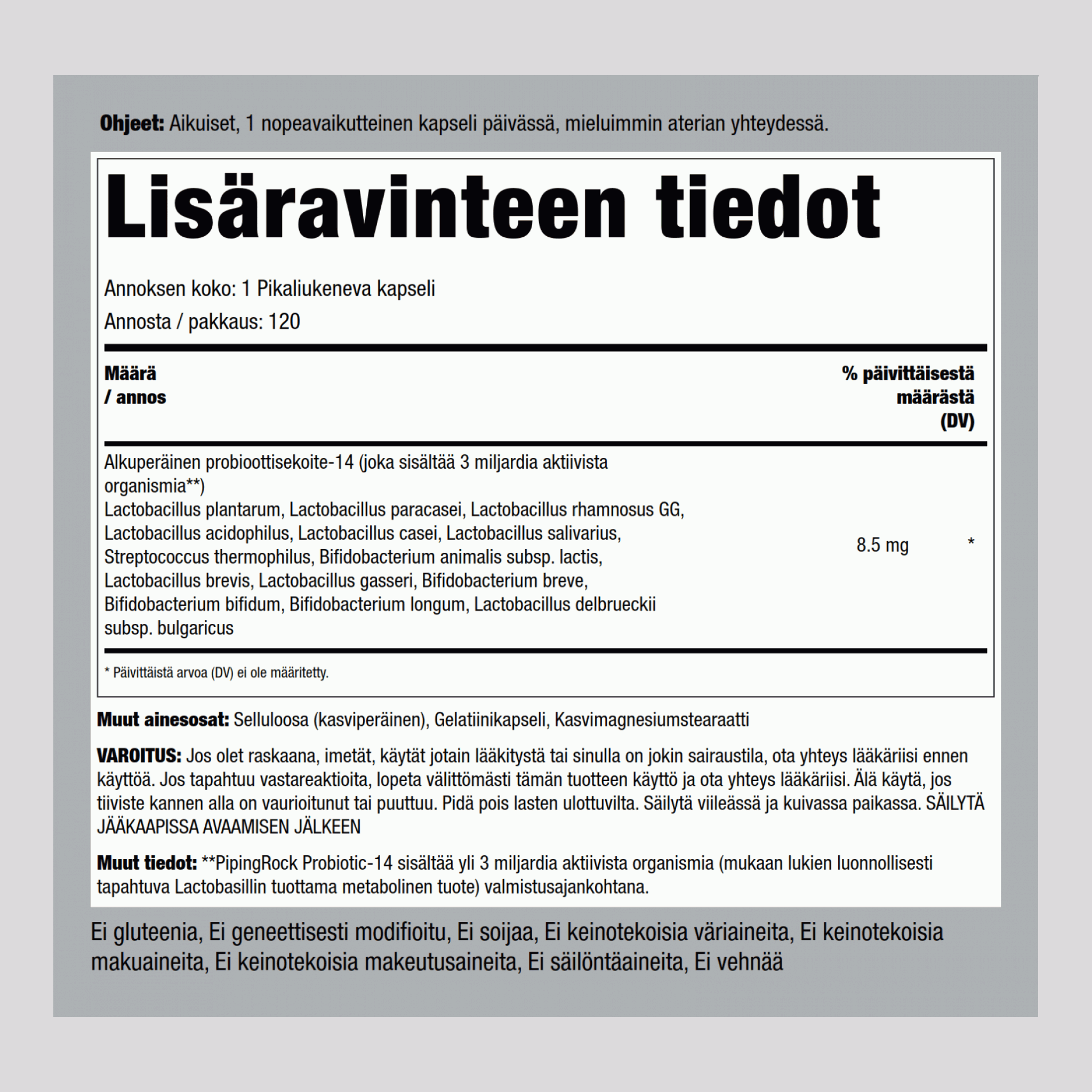 Probiootti-14-kompleksi 3 miljardia mikrobia 120 Pikaliukenevat kapselit       