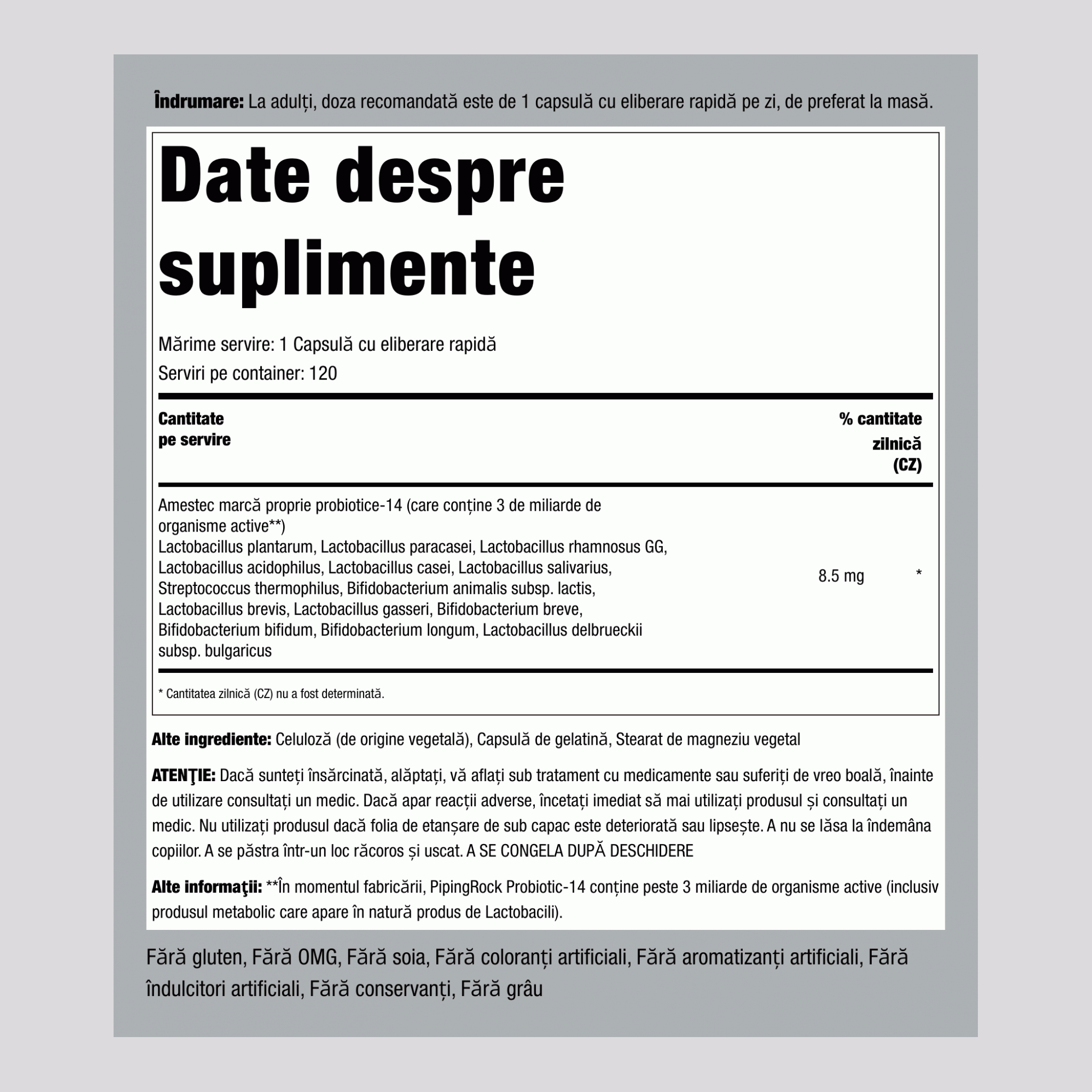 Probiotic‑Complex 14 3 miliarde de organisme 120 Capsule cu eliberare rapidă       