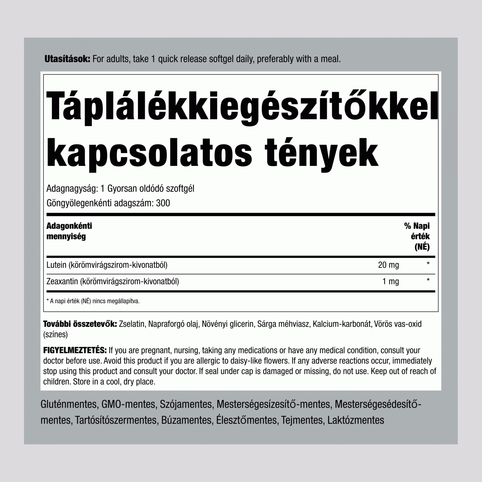 Lutein + Zeaxanthin 20 mg 300 Gyorsan oldódó szoftgél     