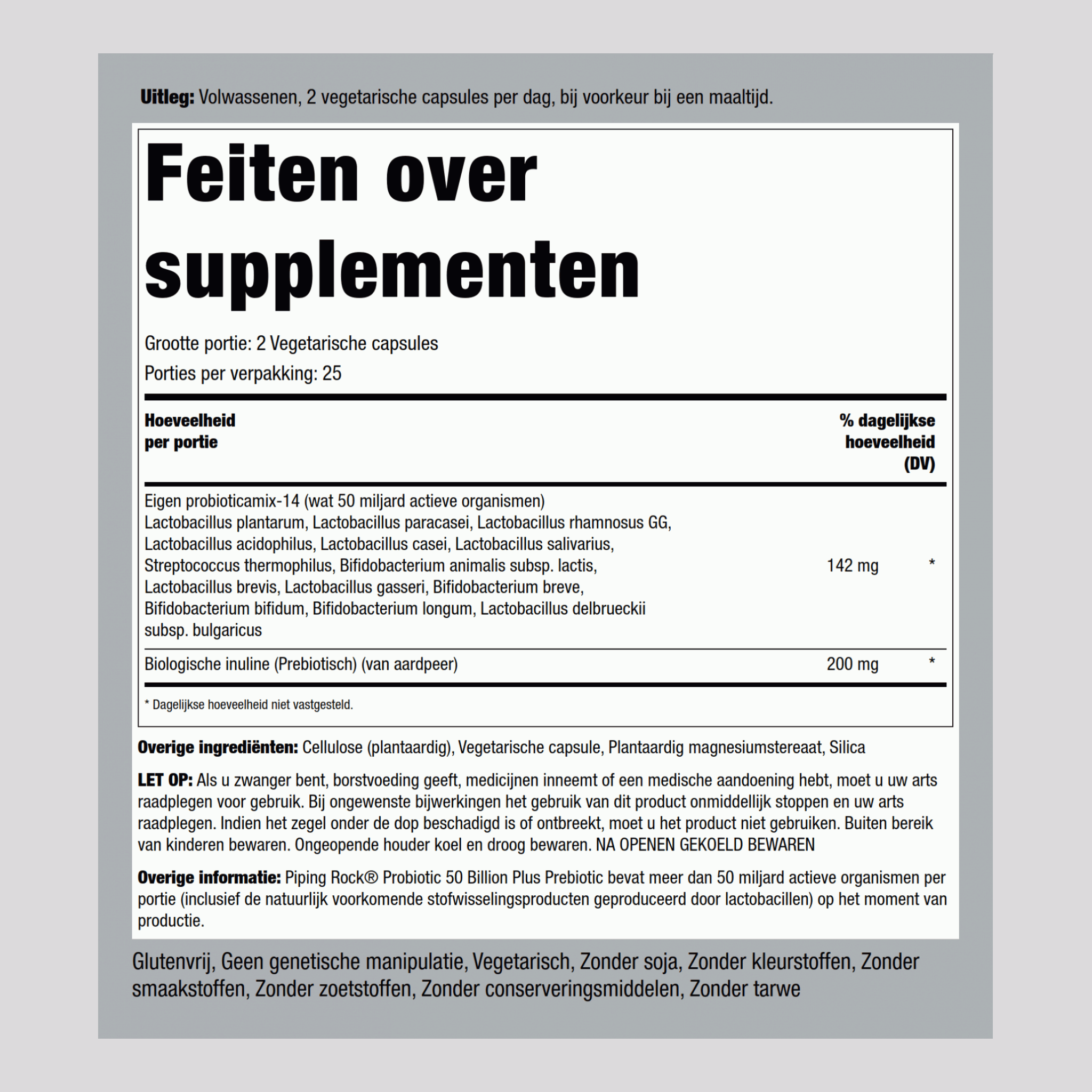 Probiotische-14 25 miljard organismen met Prebiotisch 50 Vegetarische capsules       