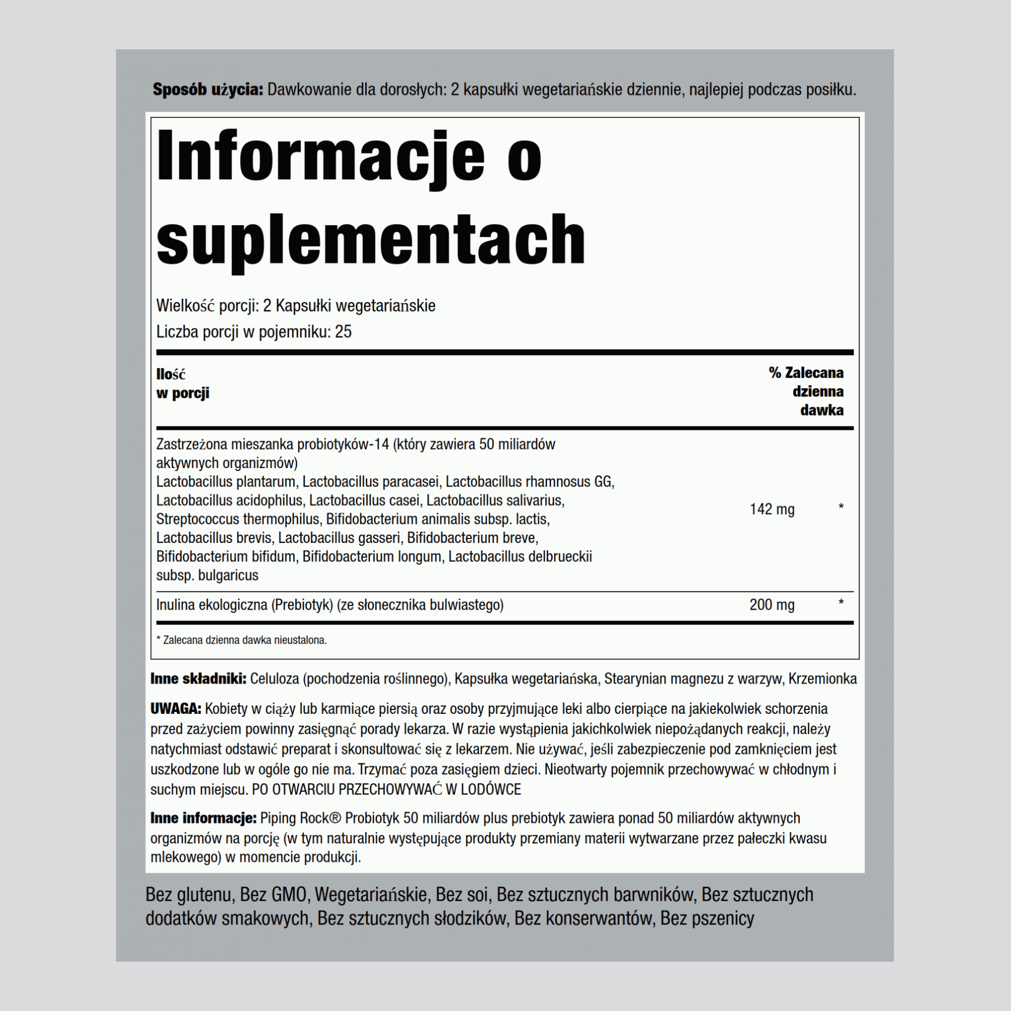 Probiotyk z 14 rodzajami bakterii, 25 miliardów bakterii z Prebiotyk 50 Kapsułki wegetariańskie       