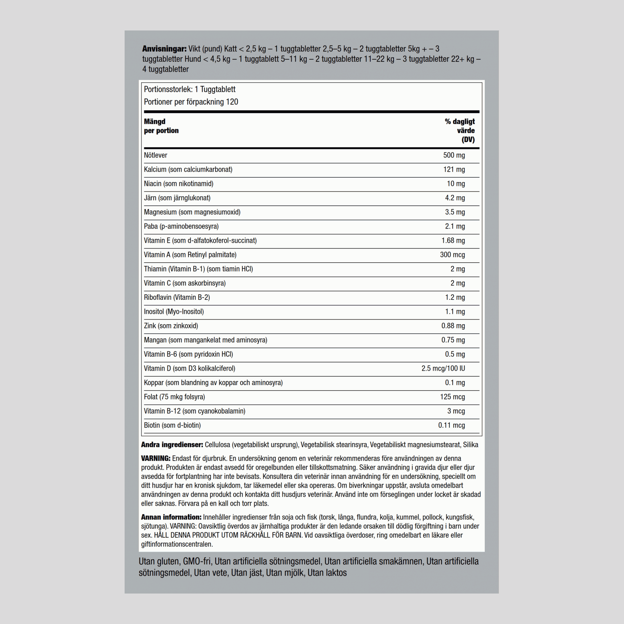 Vitaminer för hund och katt 120 Tuggtabletter       