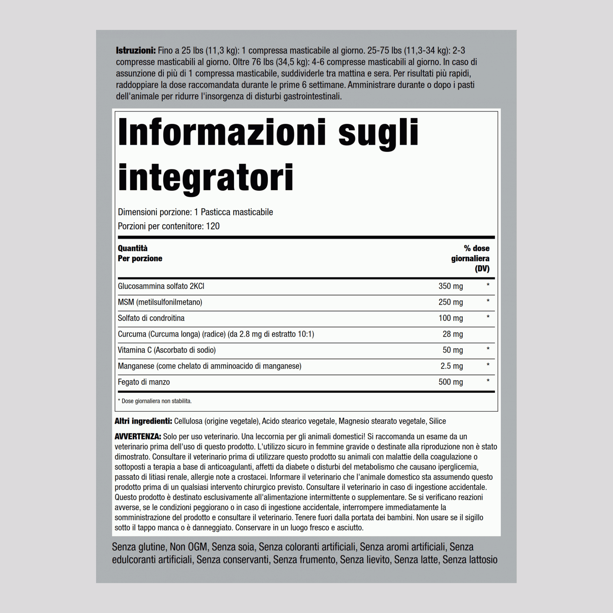 Anca e articolazioni per Cani e gatti 120 Compresse masticabili       