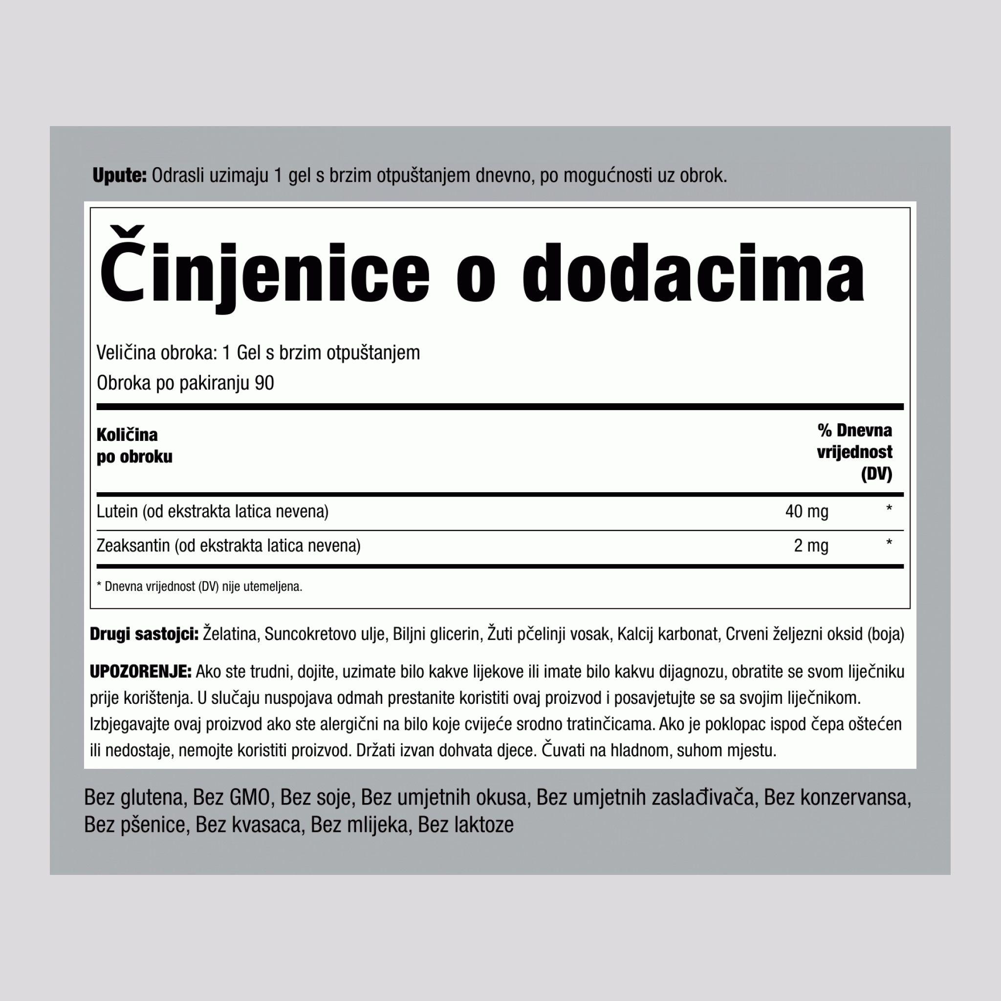 Lutein + Zeaksantin 40 mg 90 Gelovi s brzim otpuštanjem     