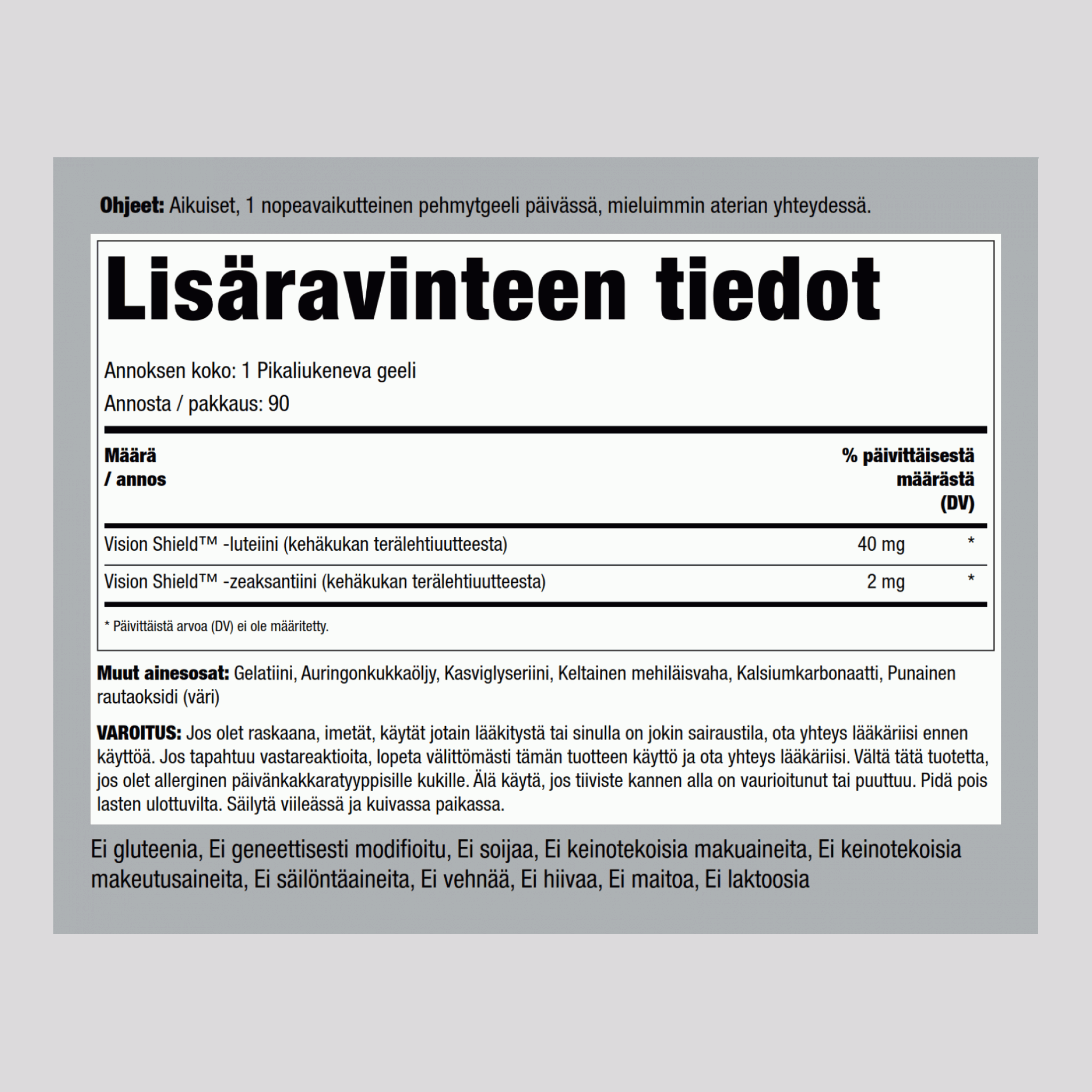 Luteiini + tseaksantiini 40 mg 90 Pikaliukenevat geelit     