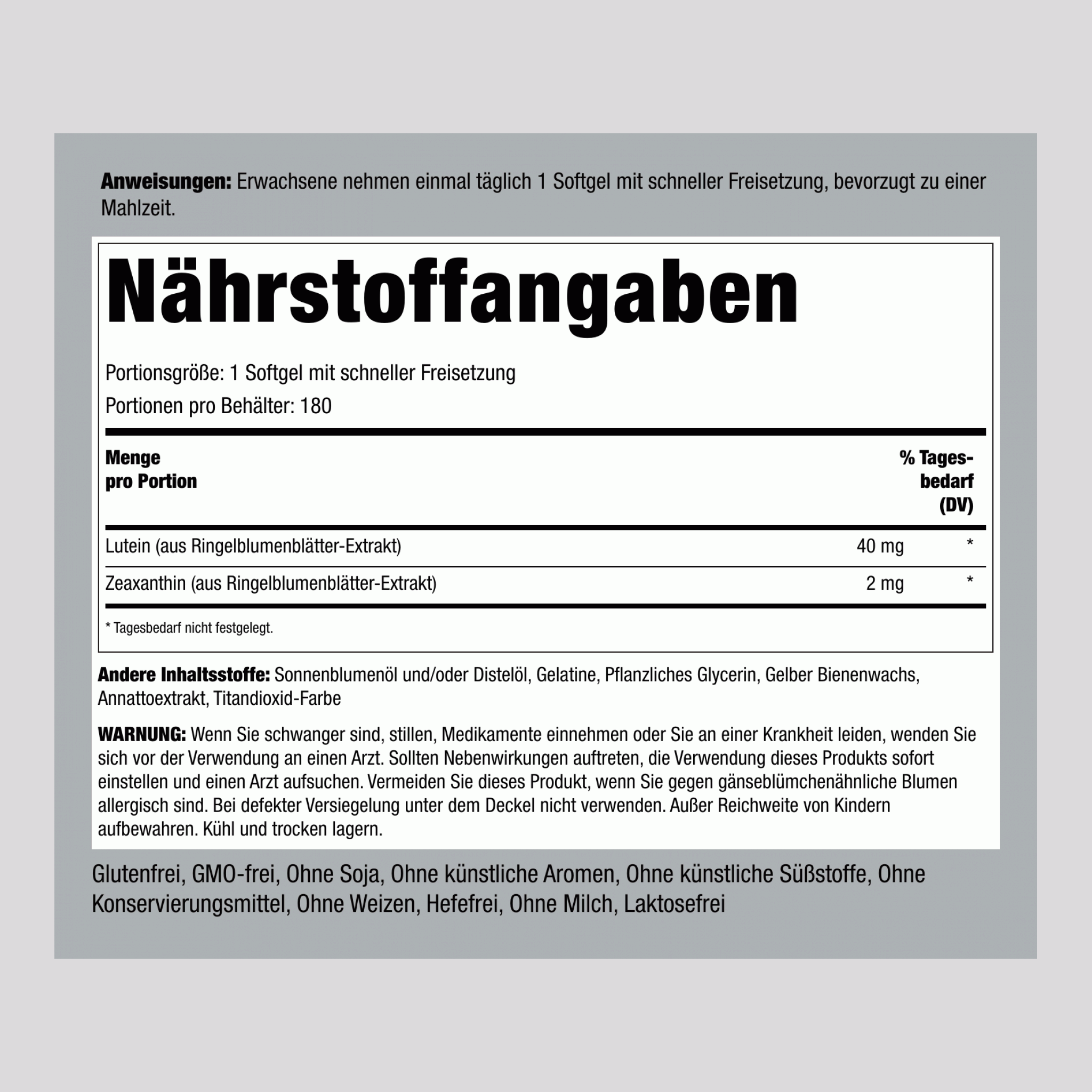 Lutein + Zeaxanthin,  40 mg 180 Softgele mit schneller Freisetzung 2 Flaschen
