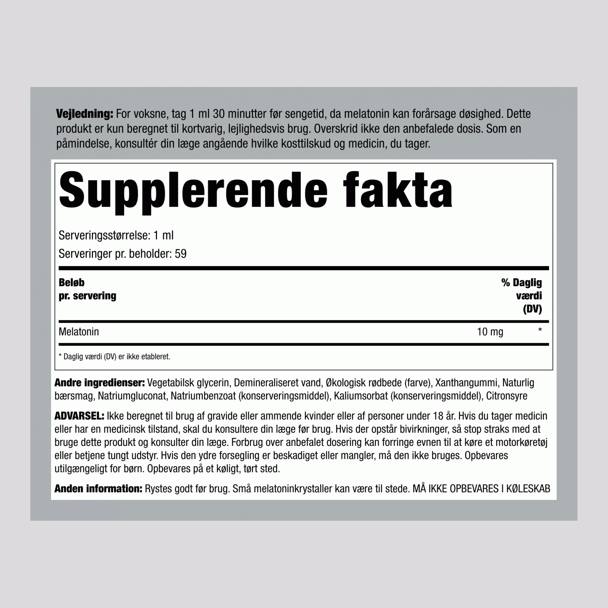 Flydende Melatonin 10 mg (Delikat Bær), 2 fl oz (59 mL) Dråbeflaske
