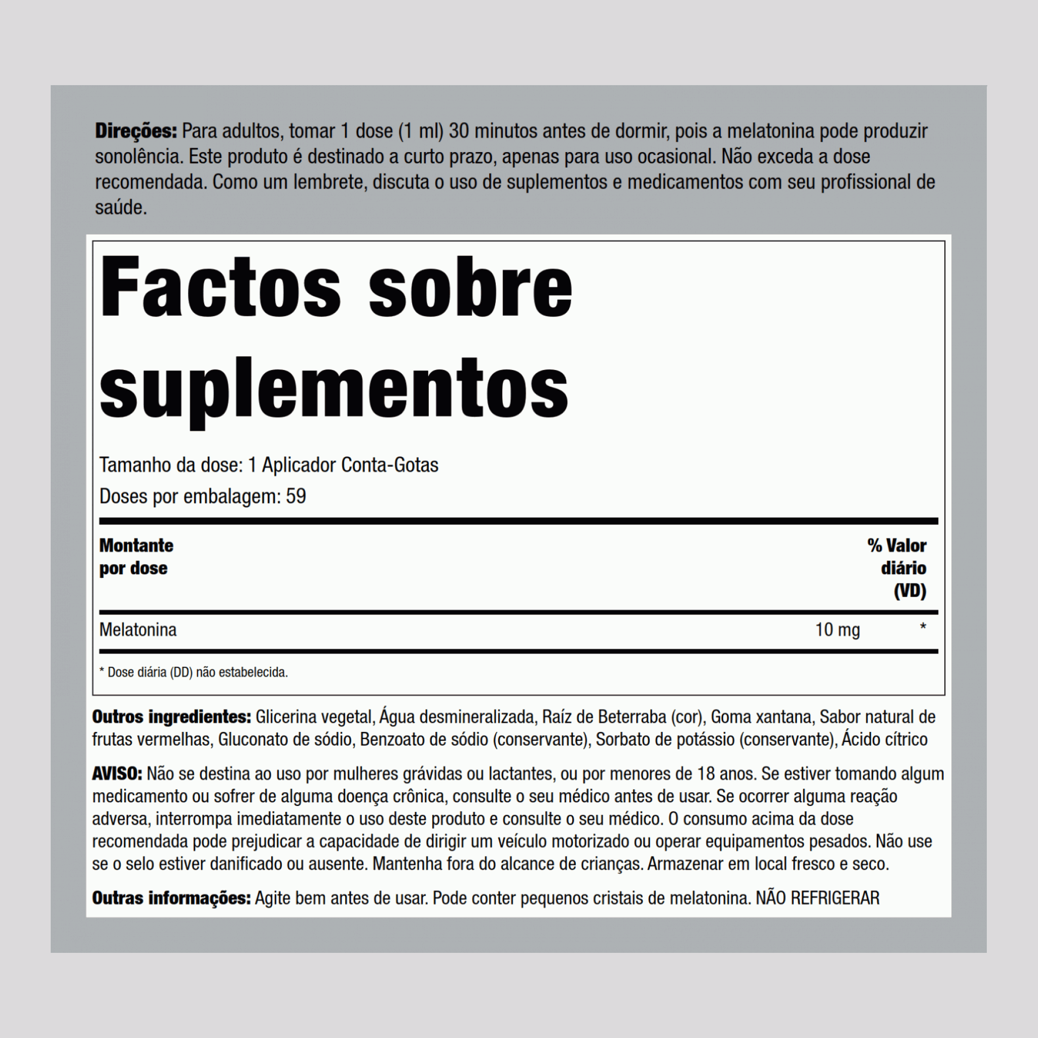 Melatonina líquida 10 mg 2 fl oz 59 ml Frasco conta-gotas    