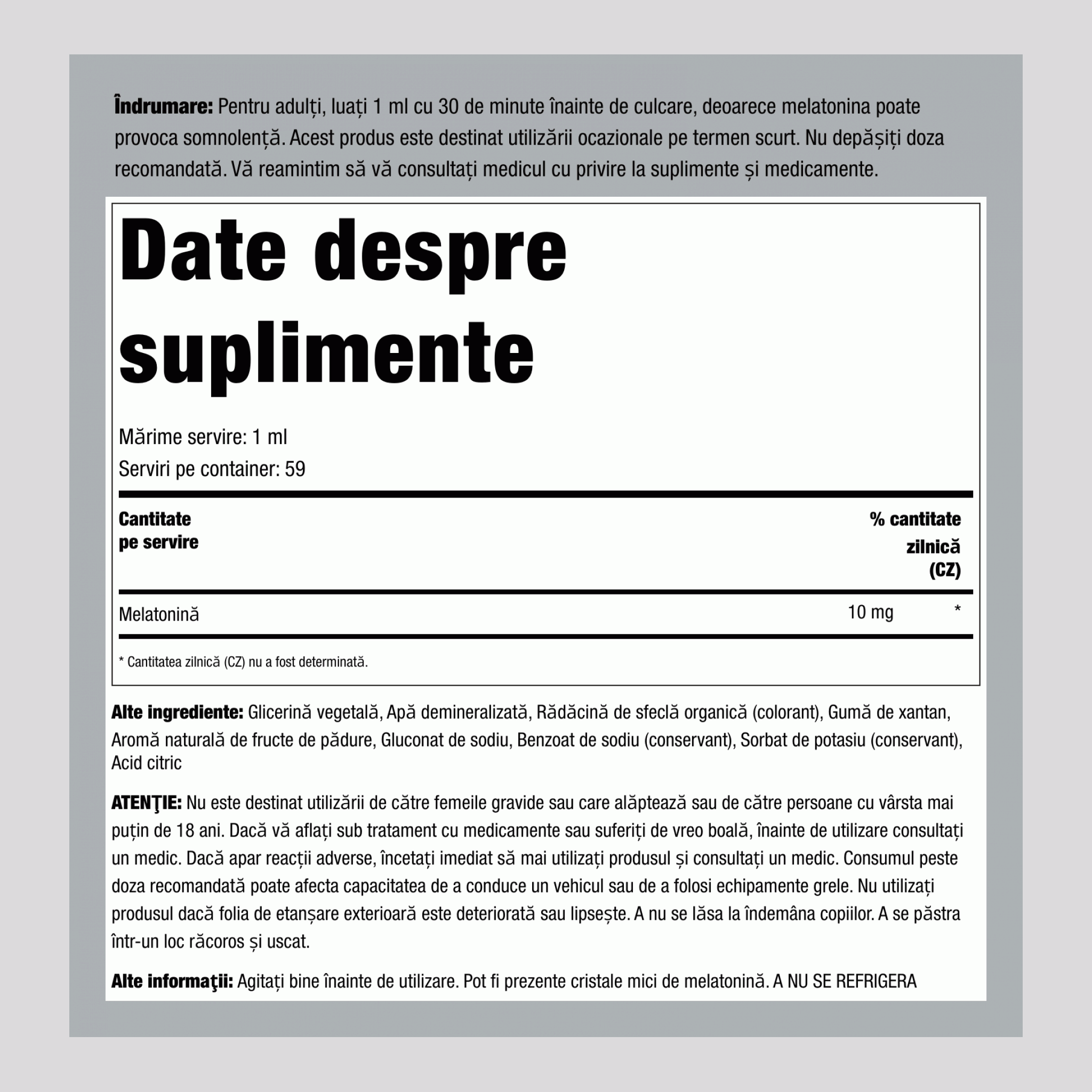 Melatonină Lichidă 10 mg (Aromatic Berrie), 2 fl oz (59 mL) Sticluță cu Pipetă