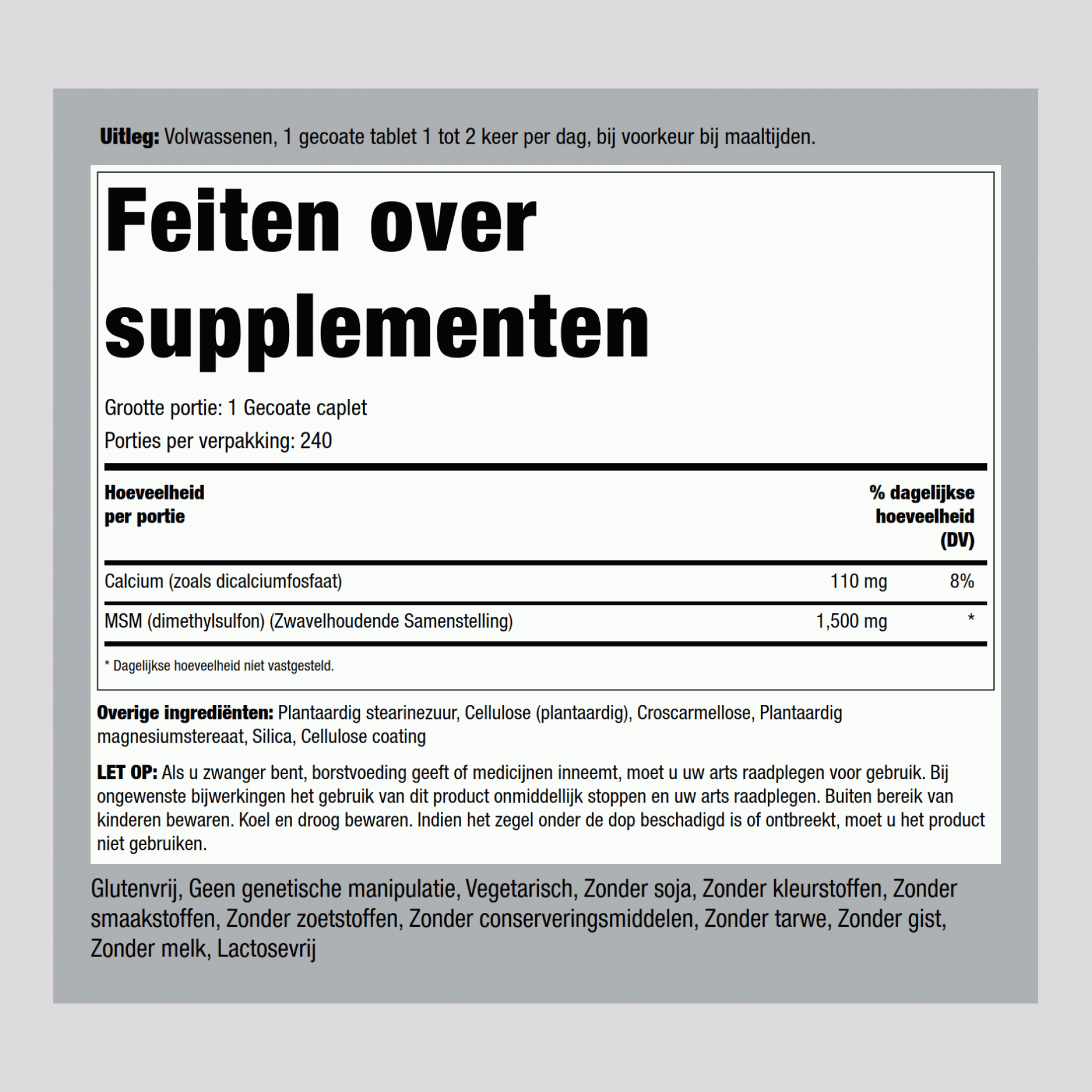 Mega MSM + Sulfur, 1500 mg, 240 Coated Caplets, 2  Bottles