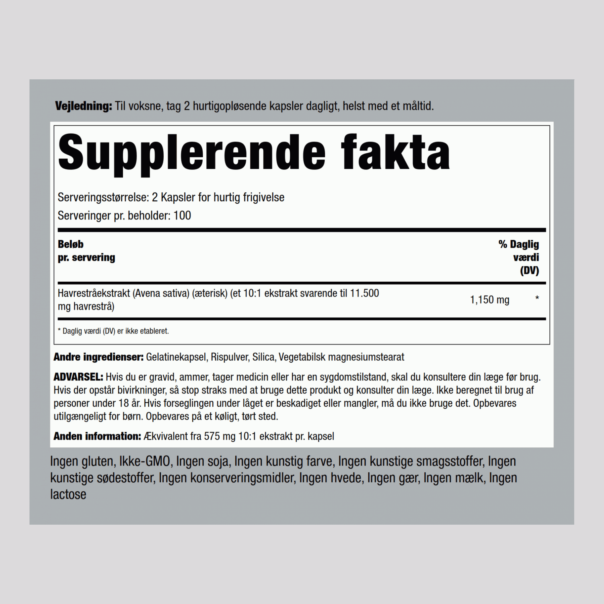 Avena Sativa - Mandlig udholdenhed og superstyrke 1150 mg (pr. dosering) 200 Kapsler for hurtig frigivelse     